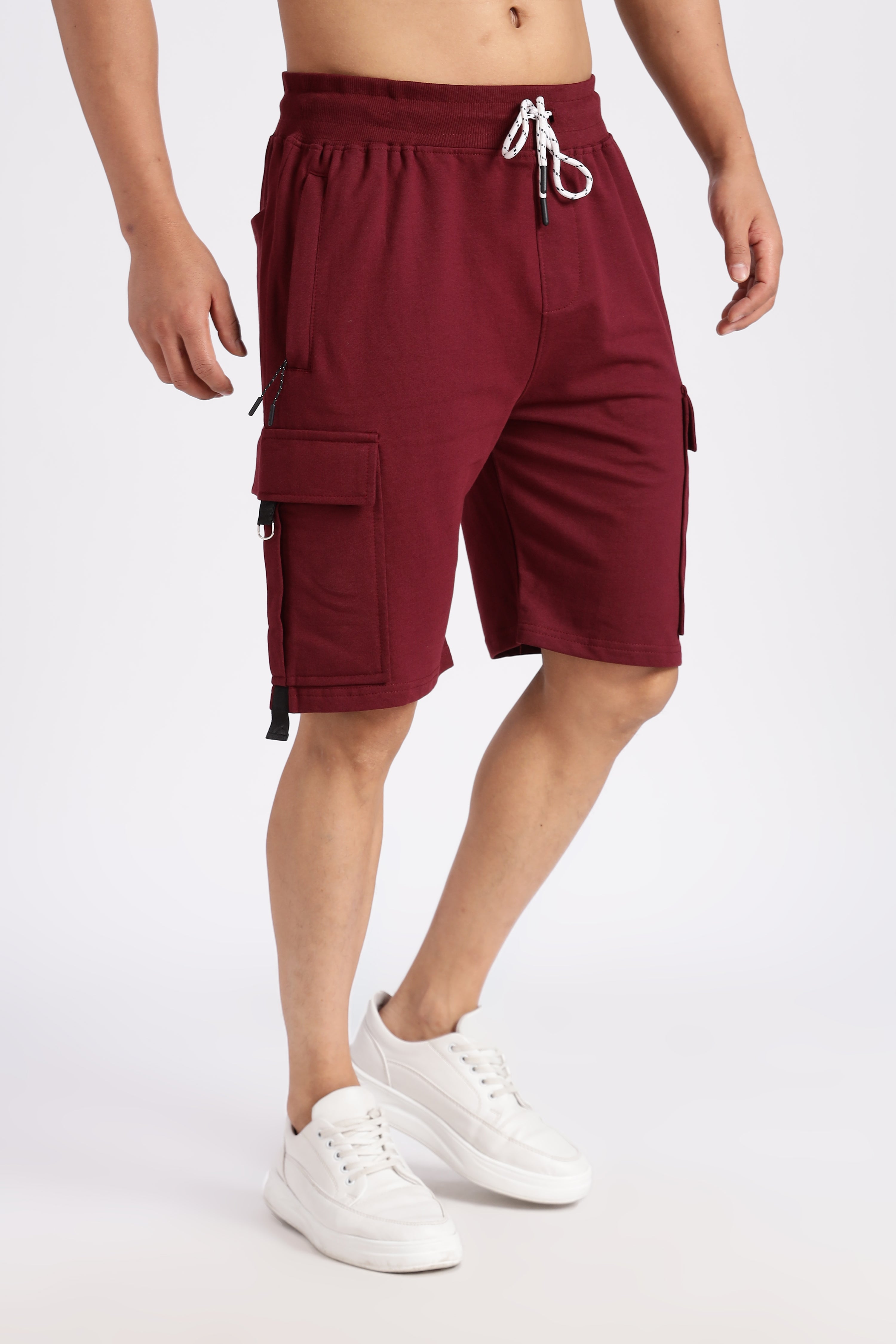 Maroon Loop Knitted Cargo Shorts