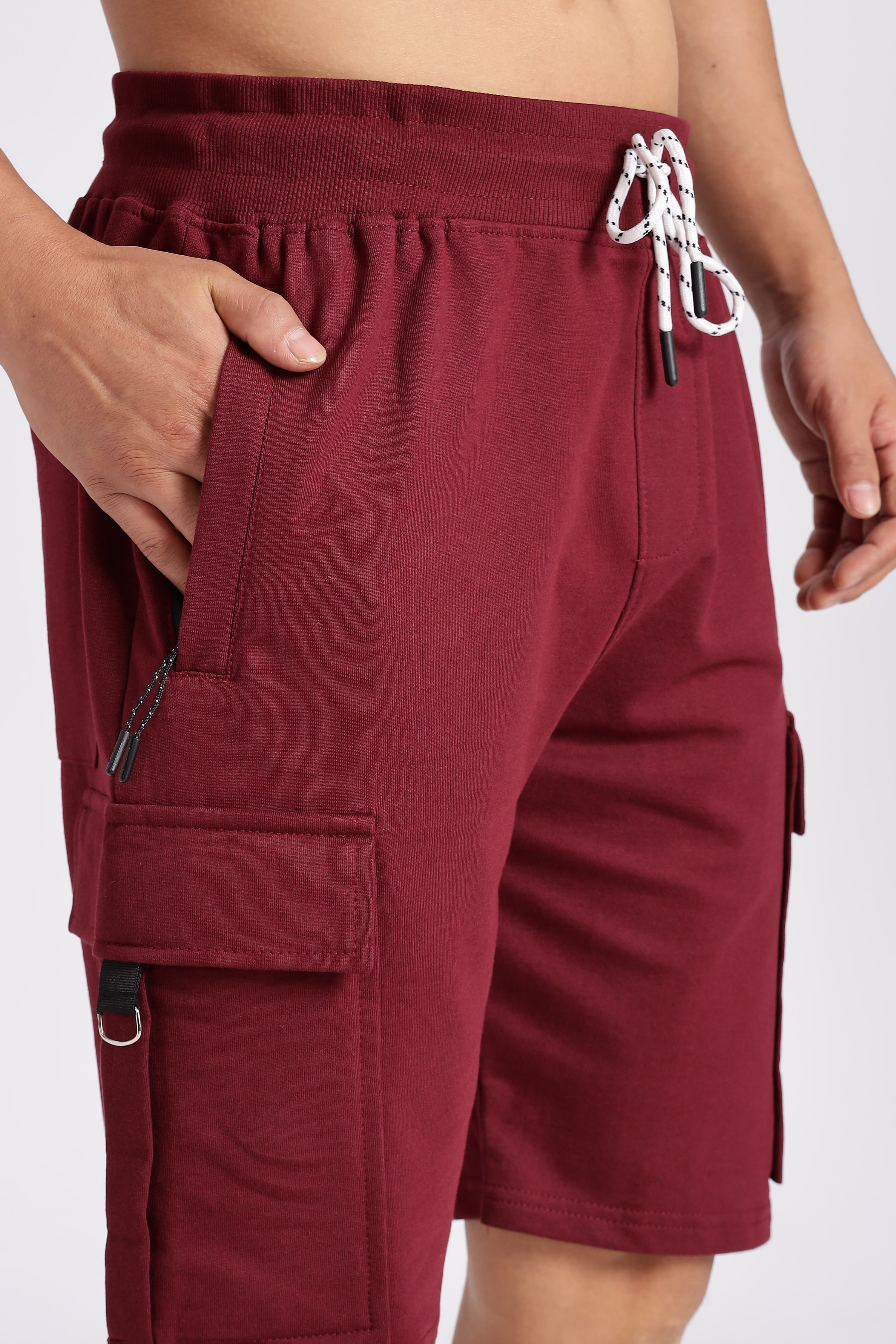 Maroon Loop Knitted Cargo Shorts