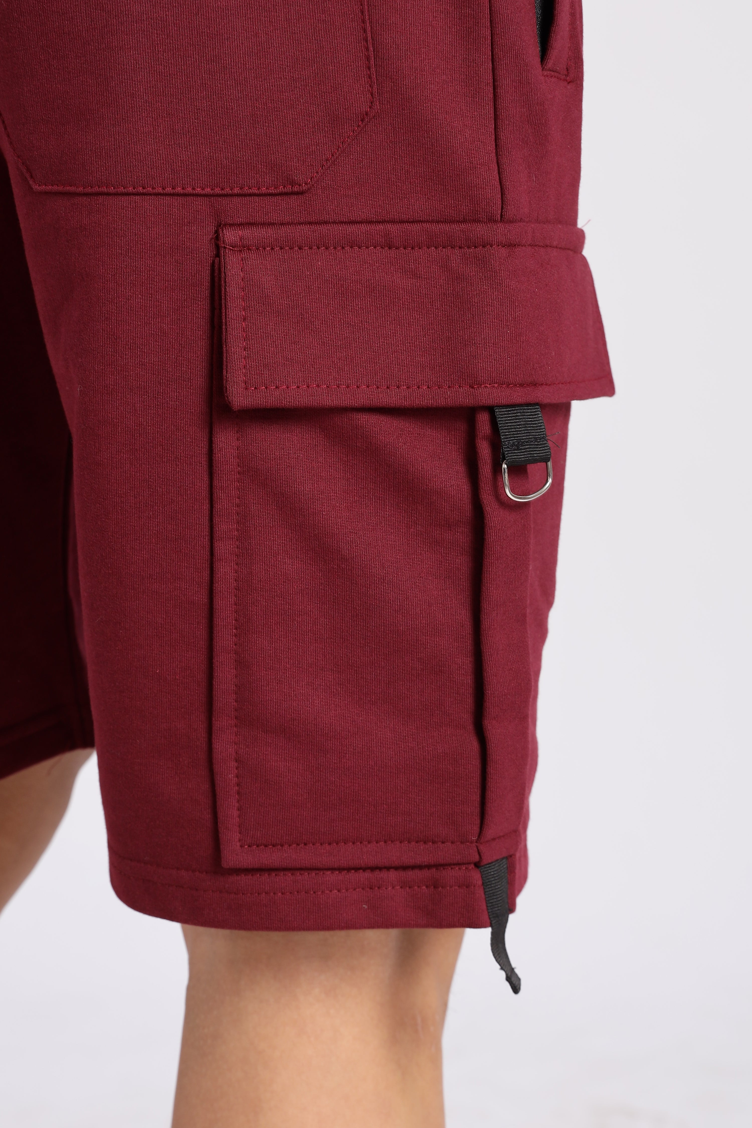 Maroon Loop Knitted Cargo Shorts