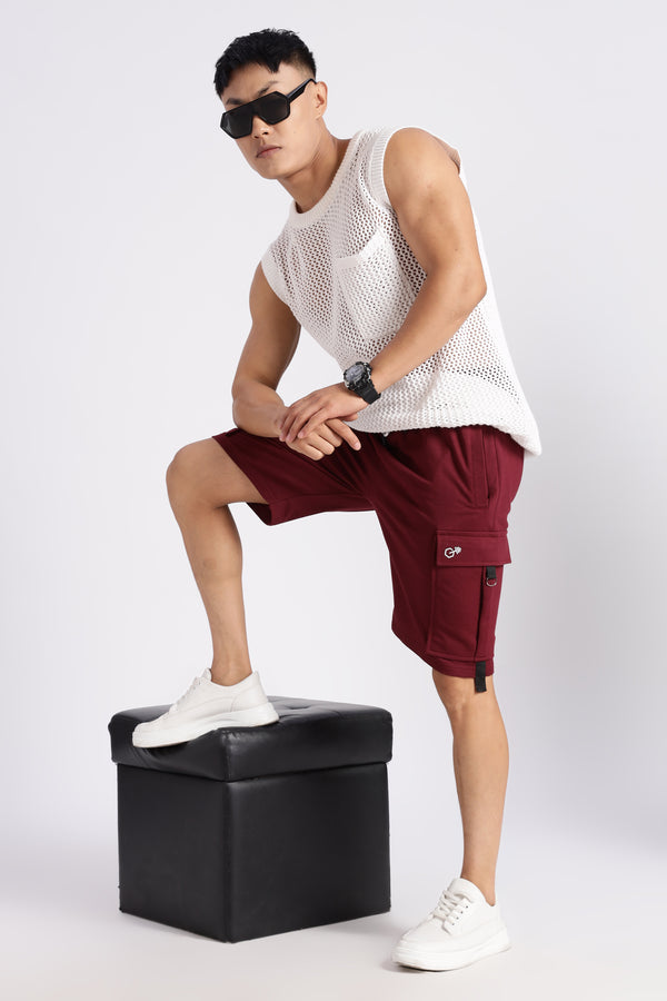 Maroon Loop Knitted Cargo Shorts