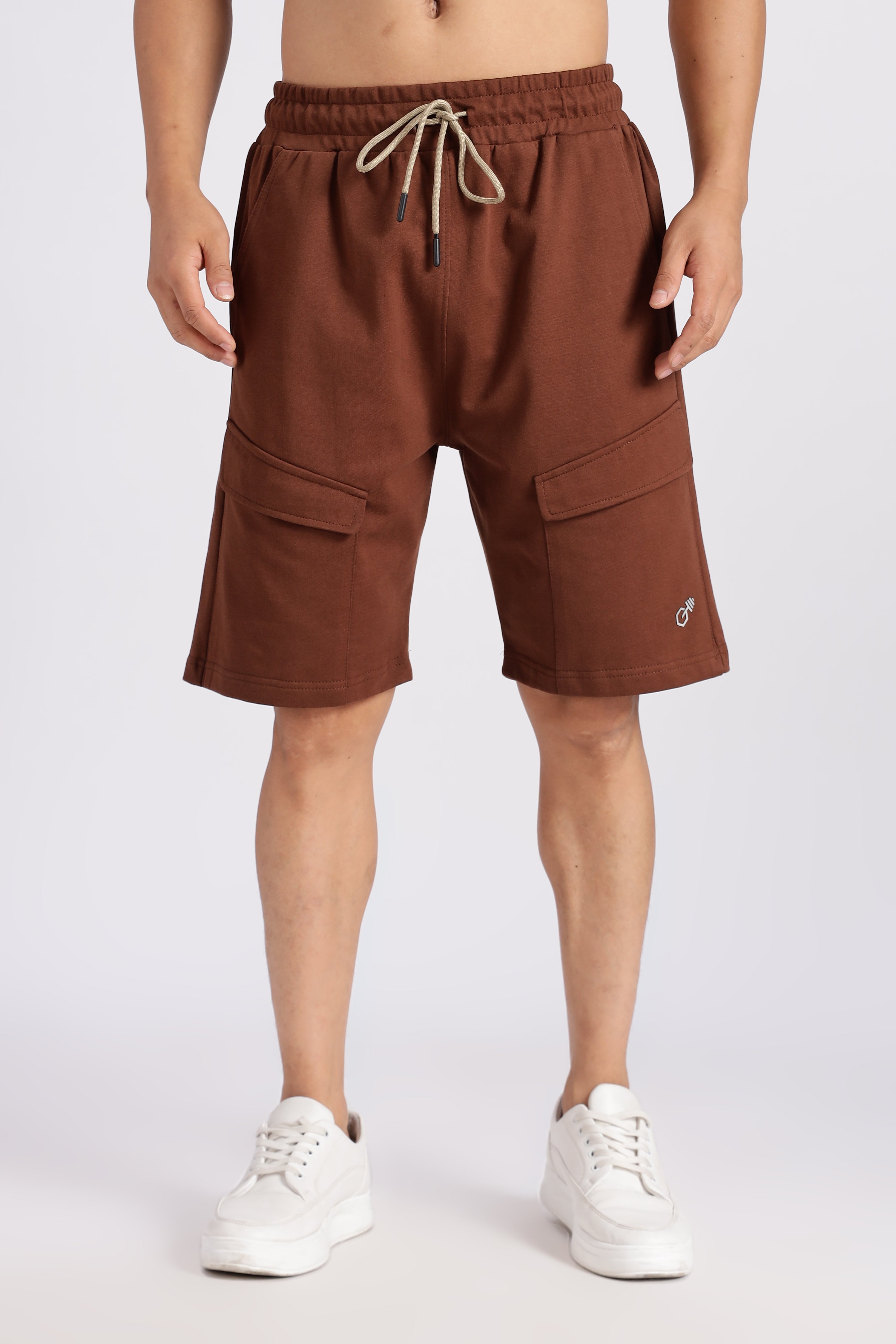 Brown Flap Pocket Loop Knitted Shorts