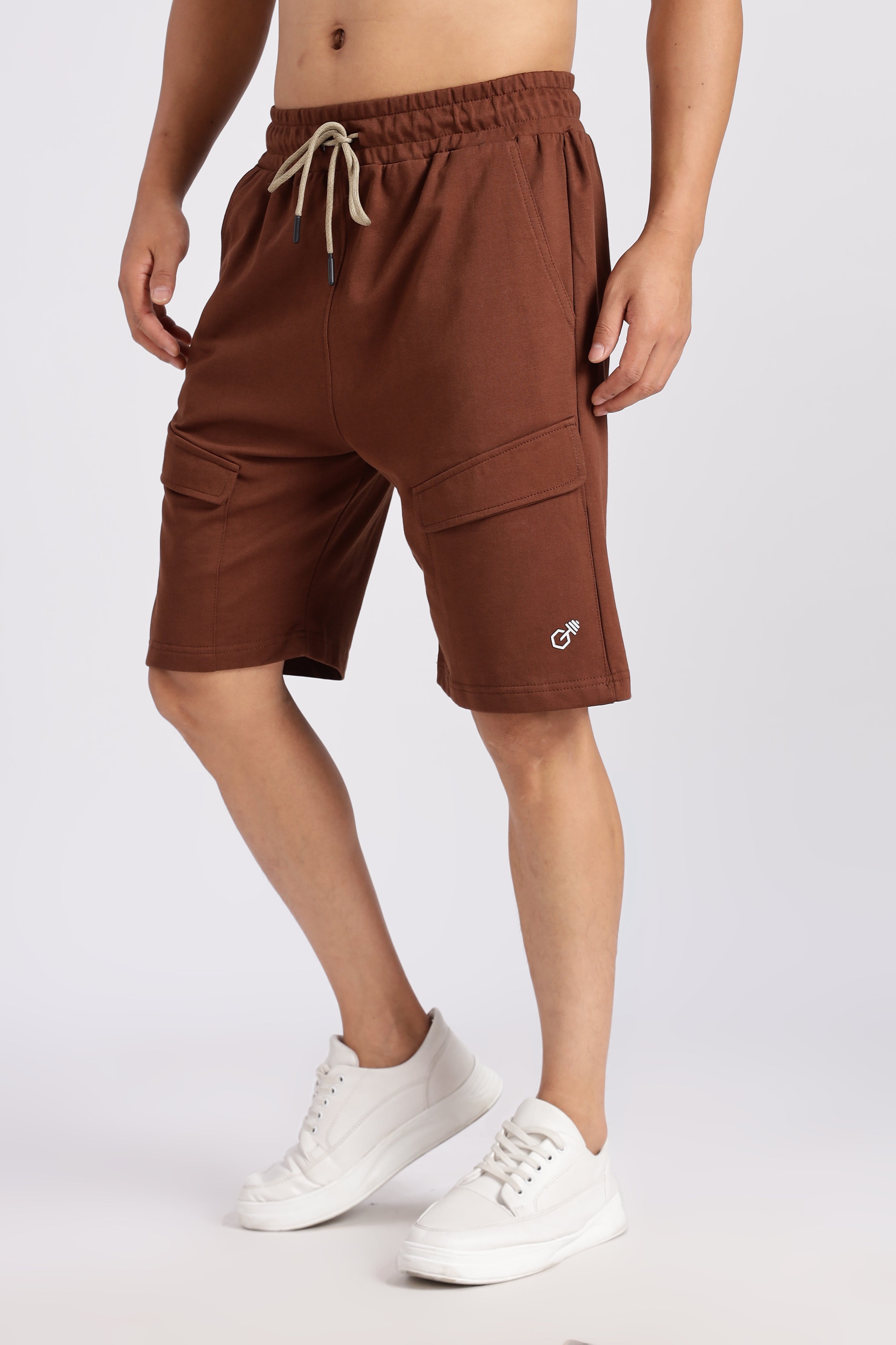 Brown Flap Pocket Loop Knitted Shorts
