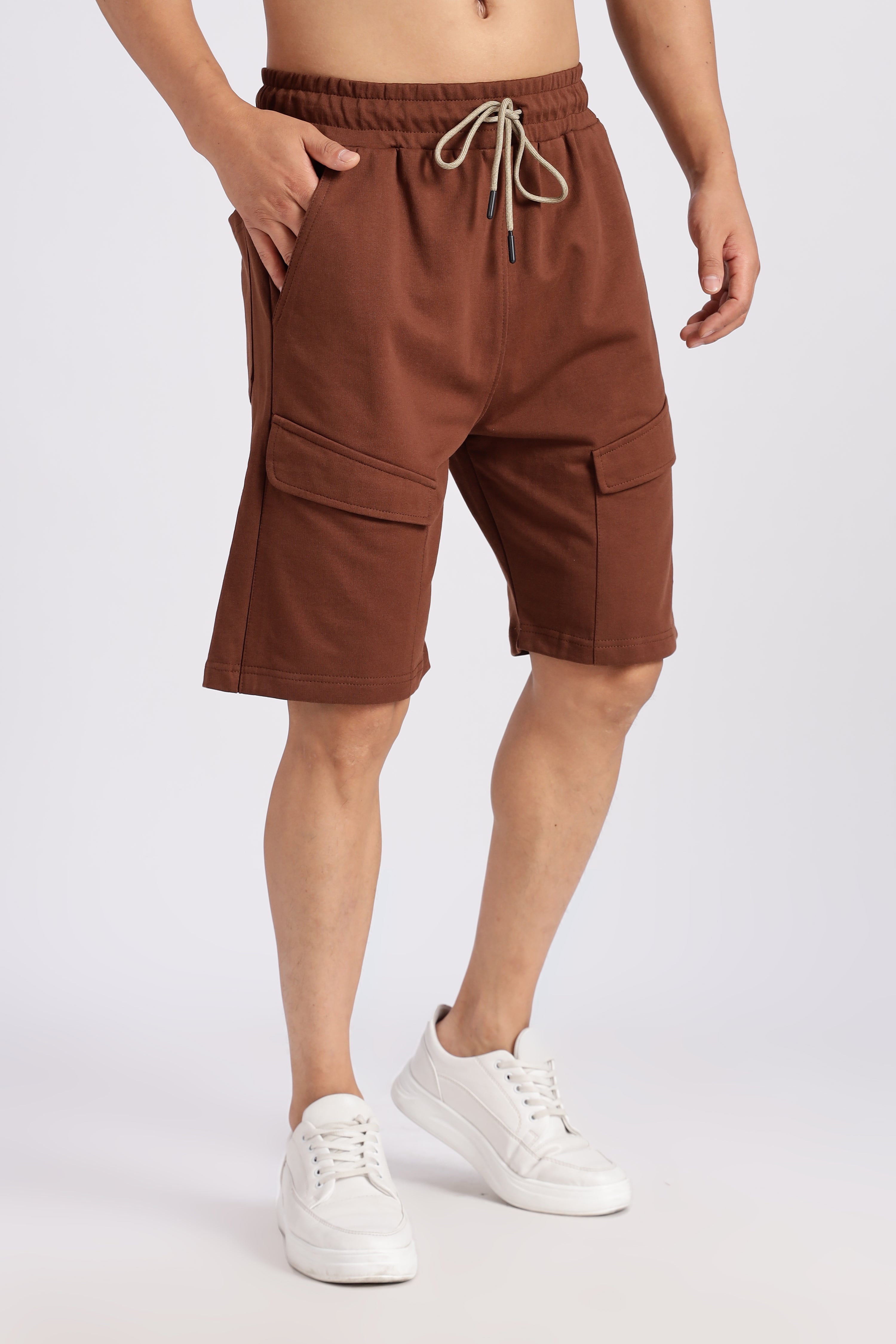 Brown Flap Pocket Loop Knitted Shorts