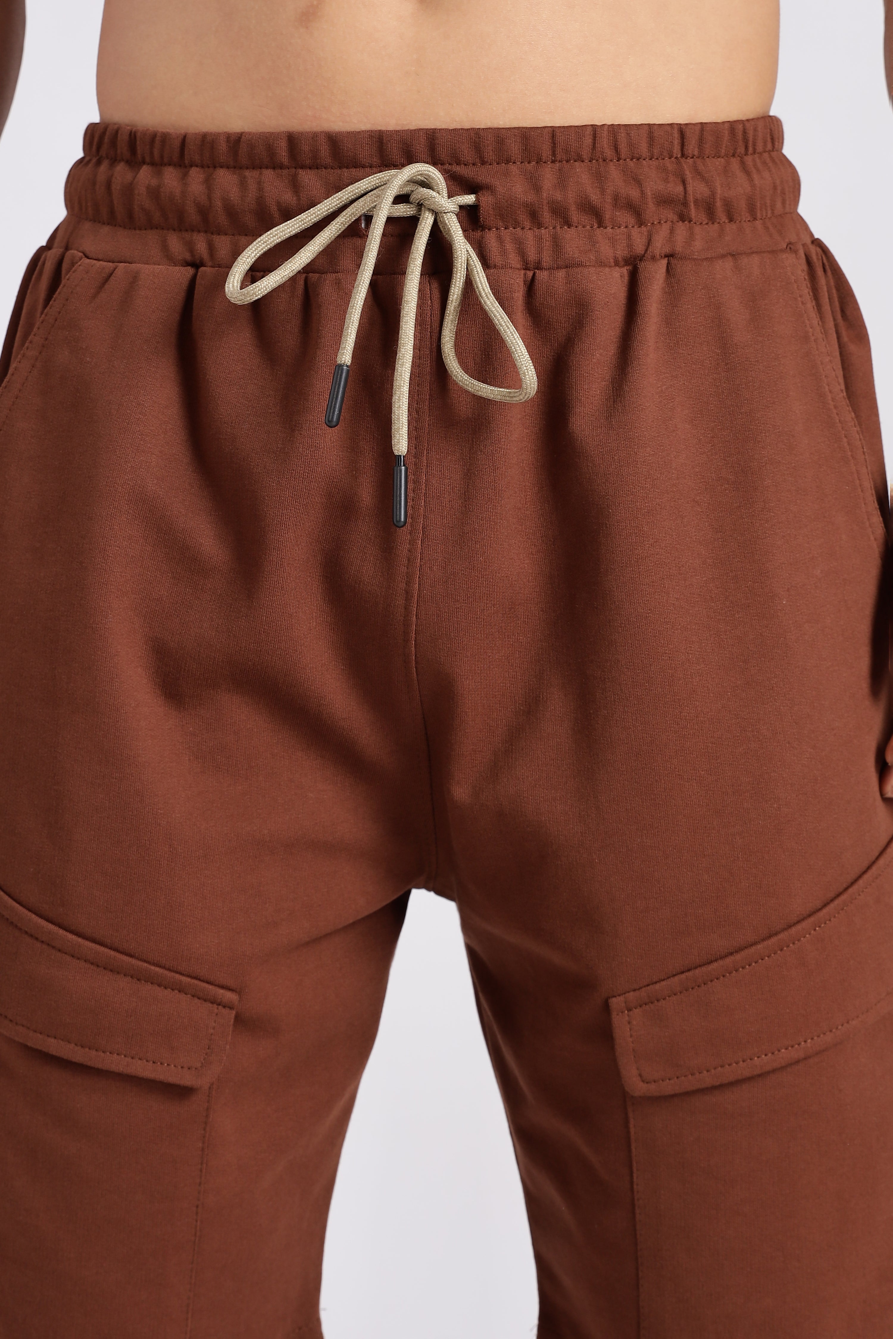 Brown Flap Pocket Loop Knitted Shorts