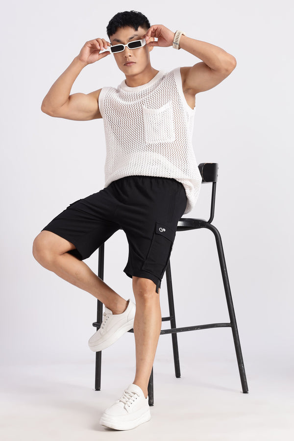 Black Loop Knitted Cargo Shorts