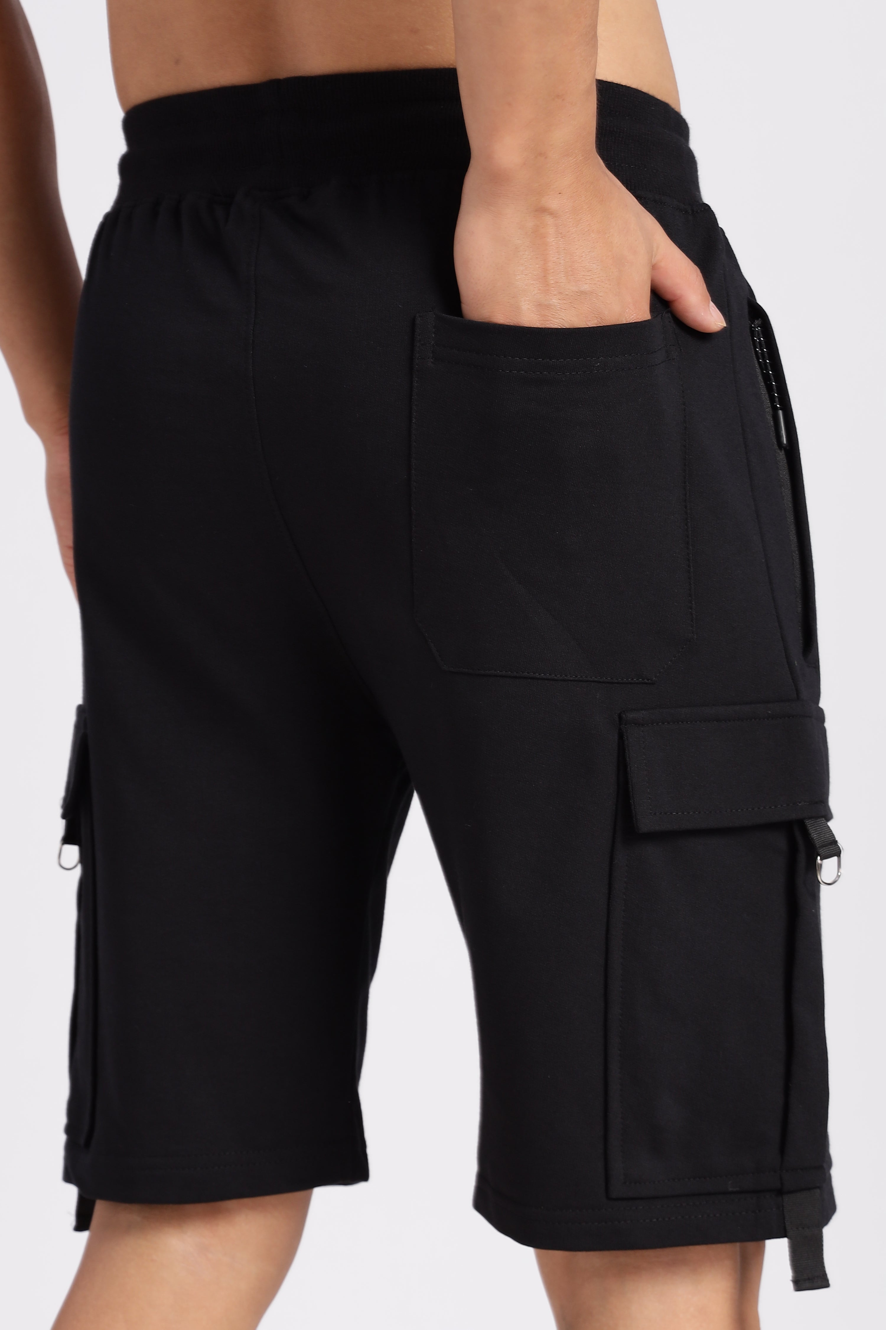 Black Loop Knitted Cargo Shorts