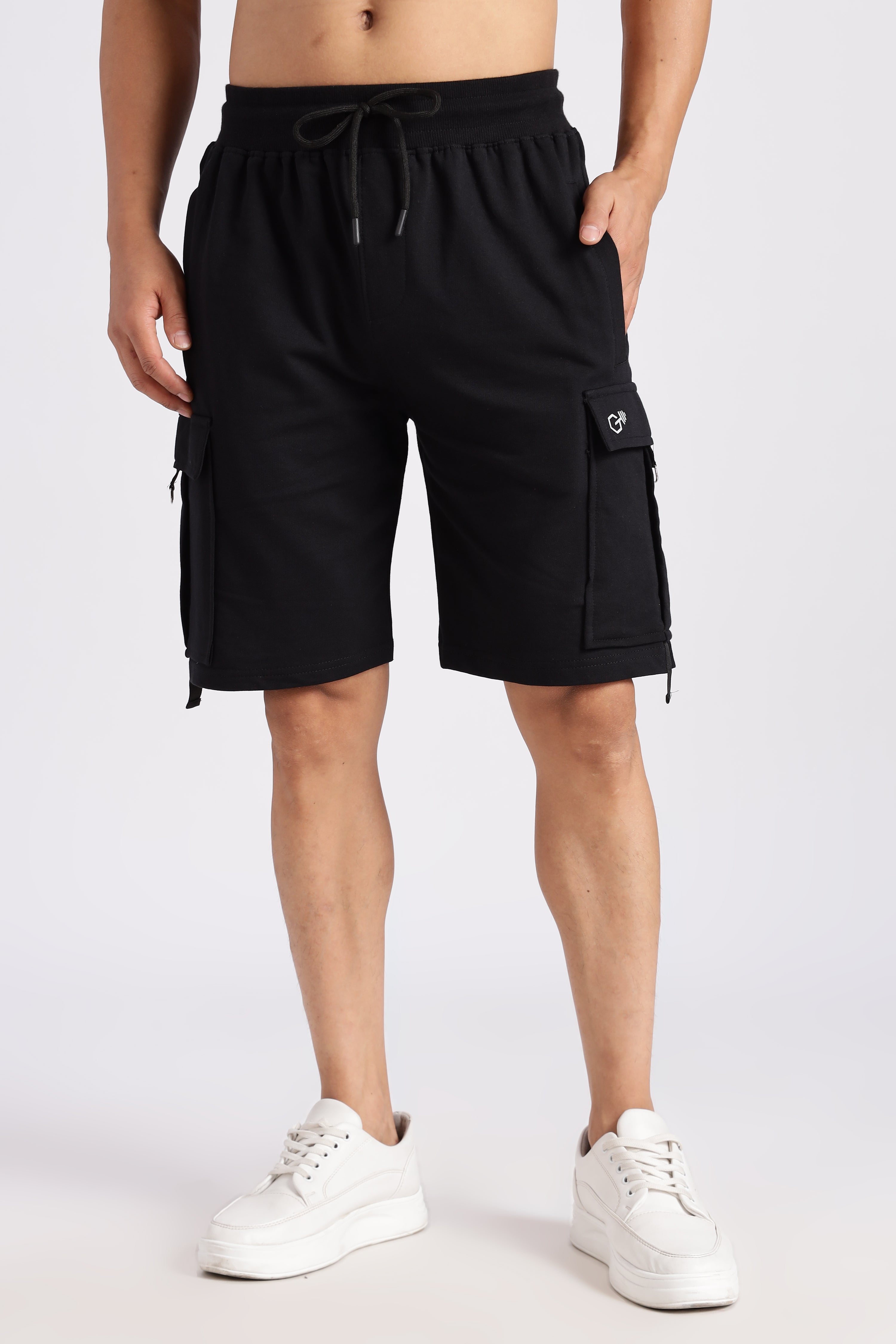 Black Loop Knitted Cargo Shorts