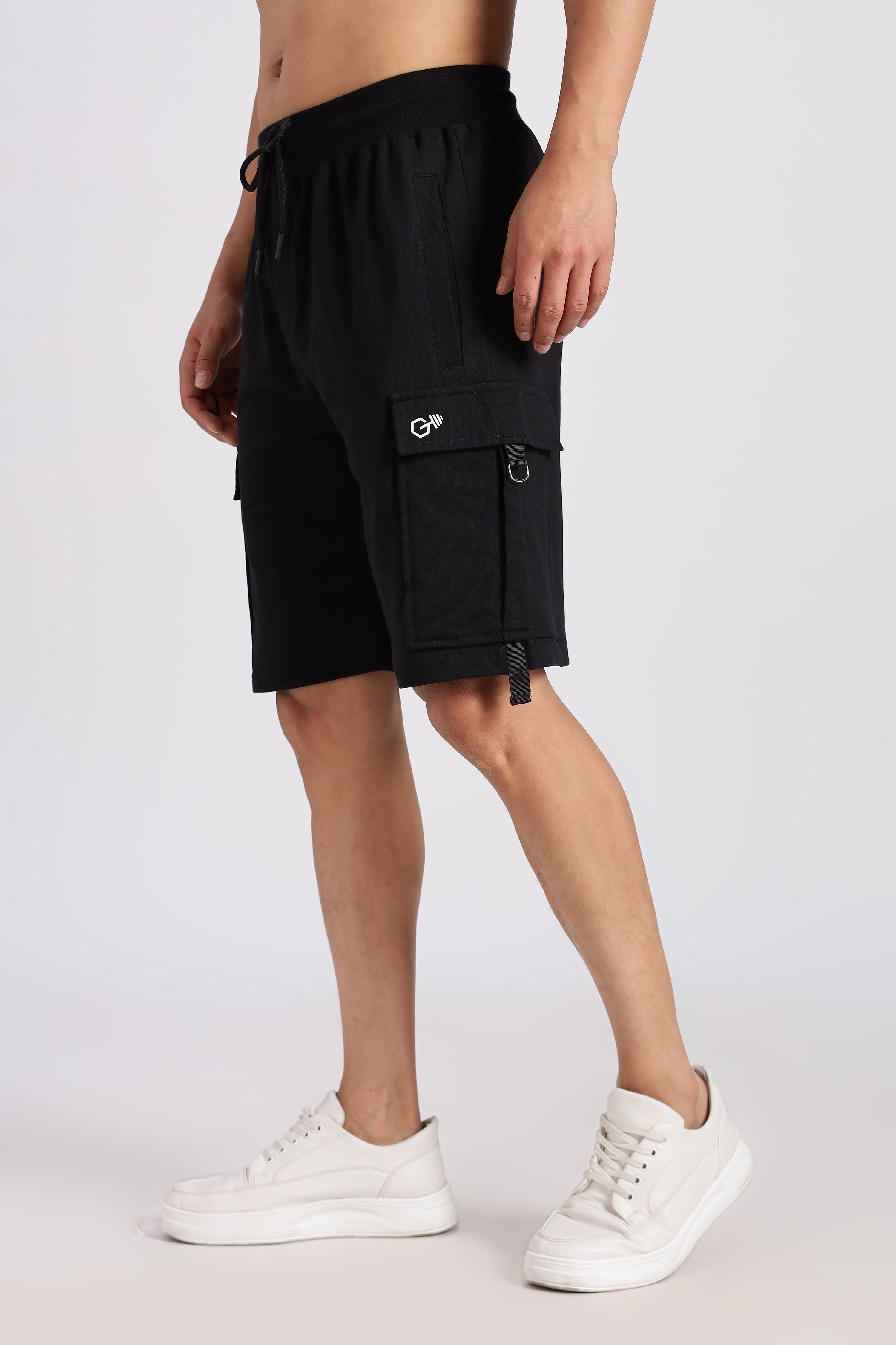 Black Loop Knitted Cargo Shorts