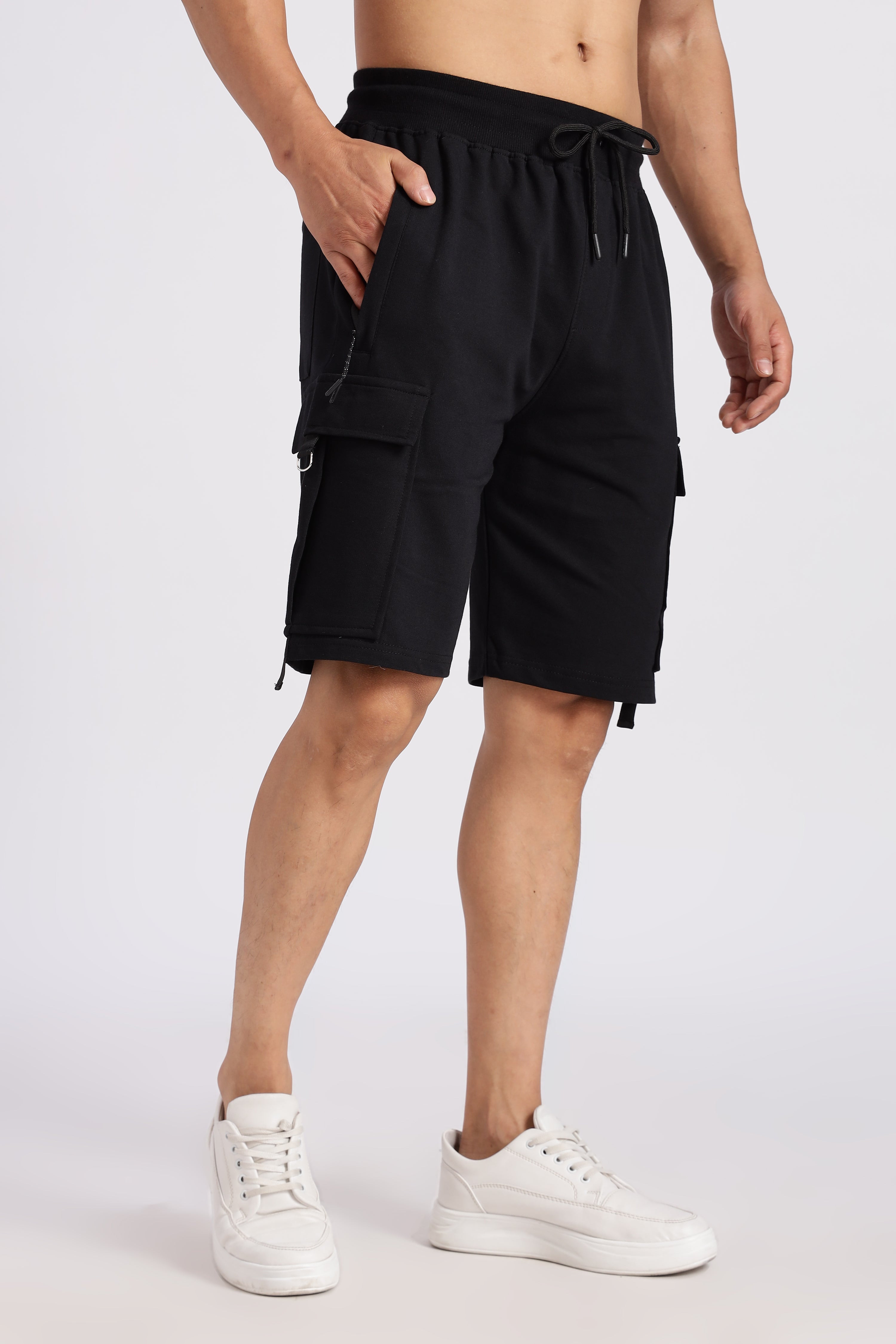 Black Loop Knitted Cargo Shorts