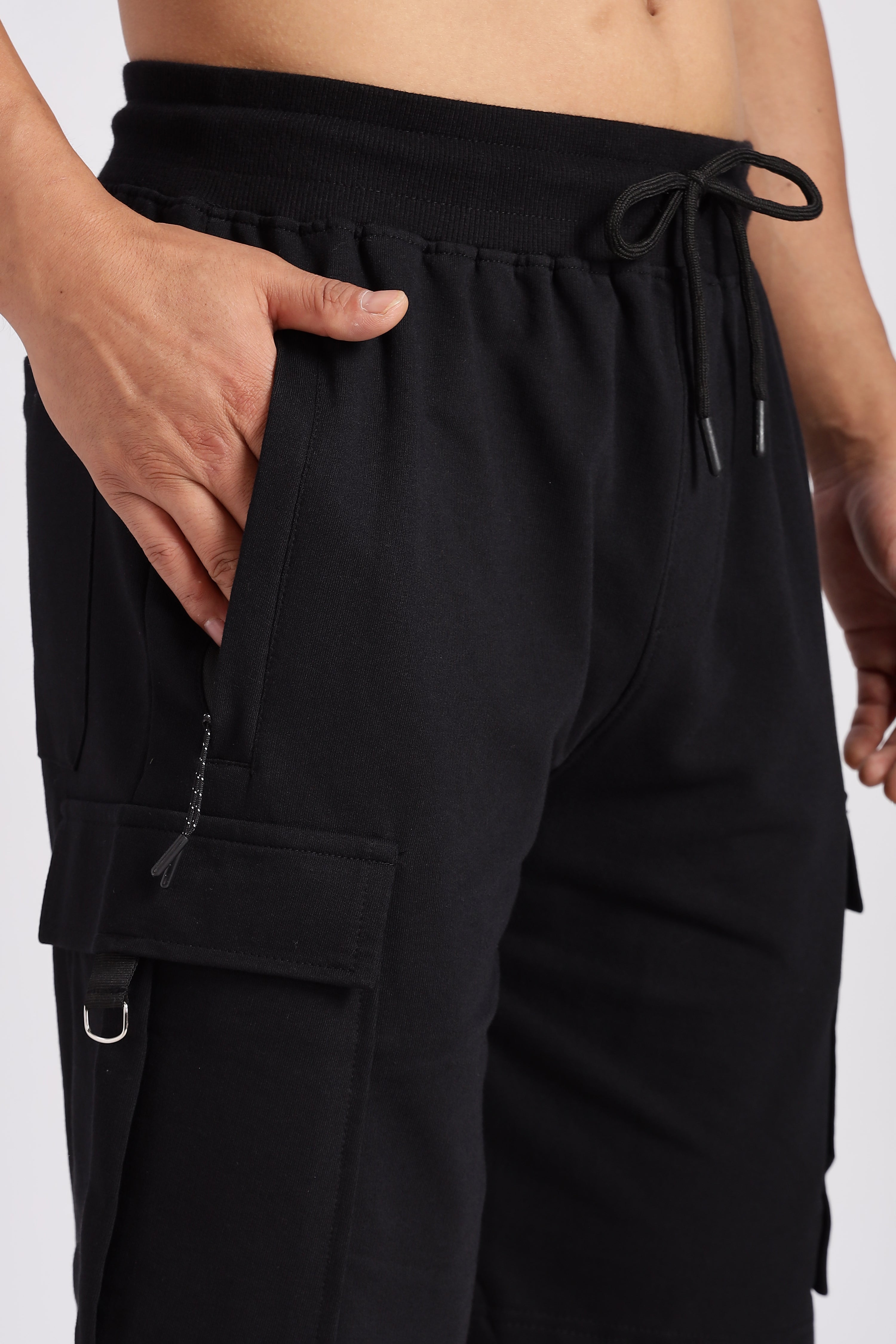 Black Loop Knitted Cargo Shorts