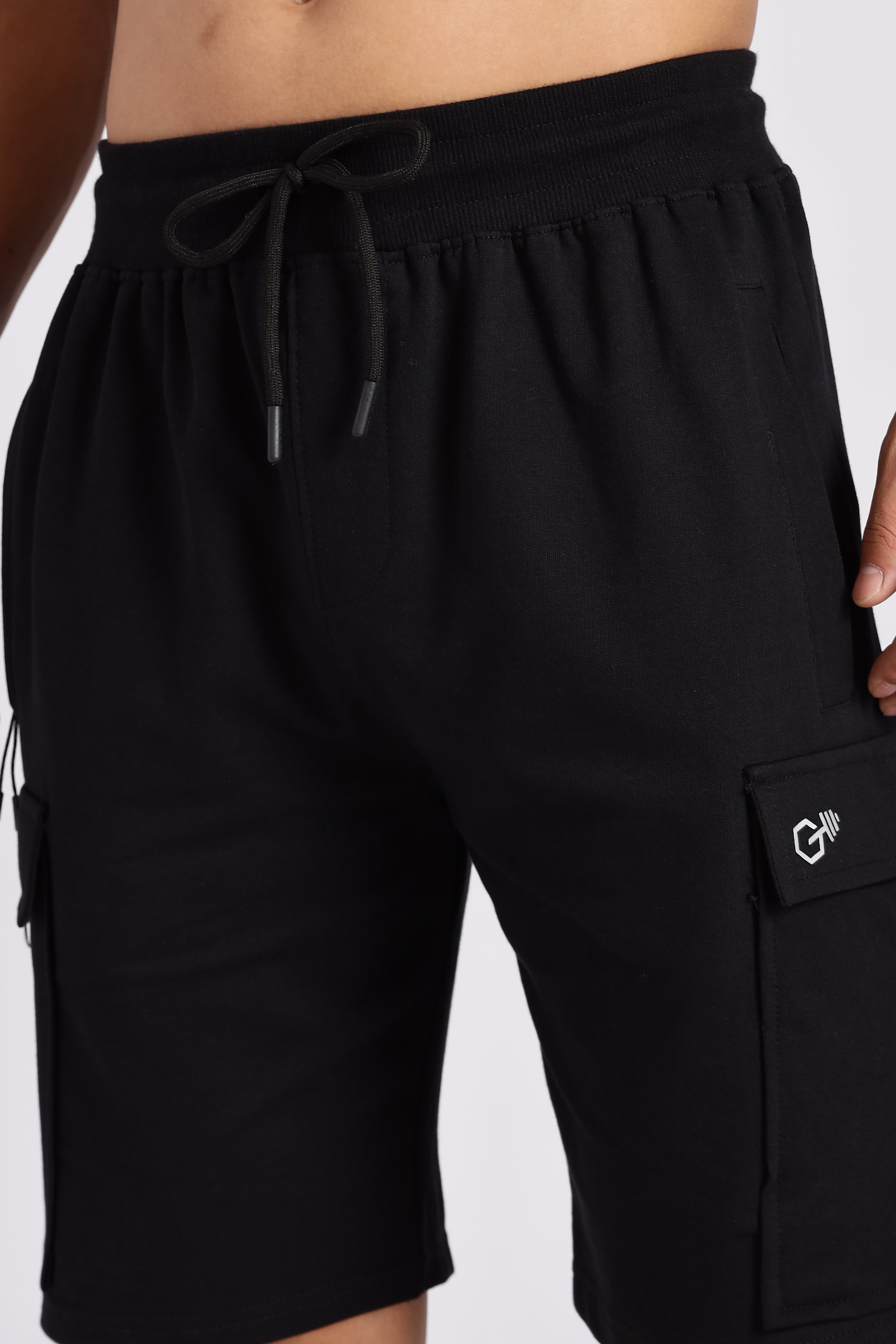 Black Loop Knitted Cargo Shorts