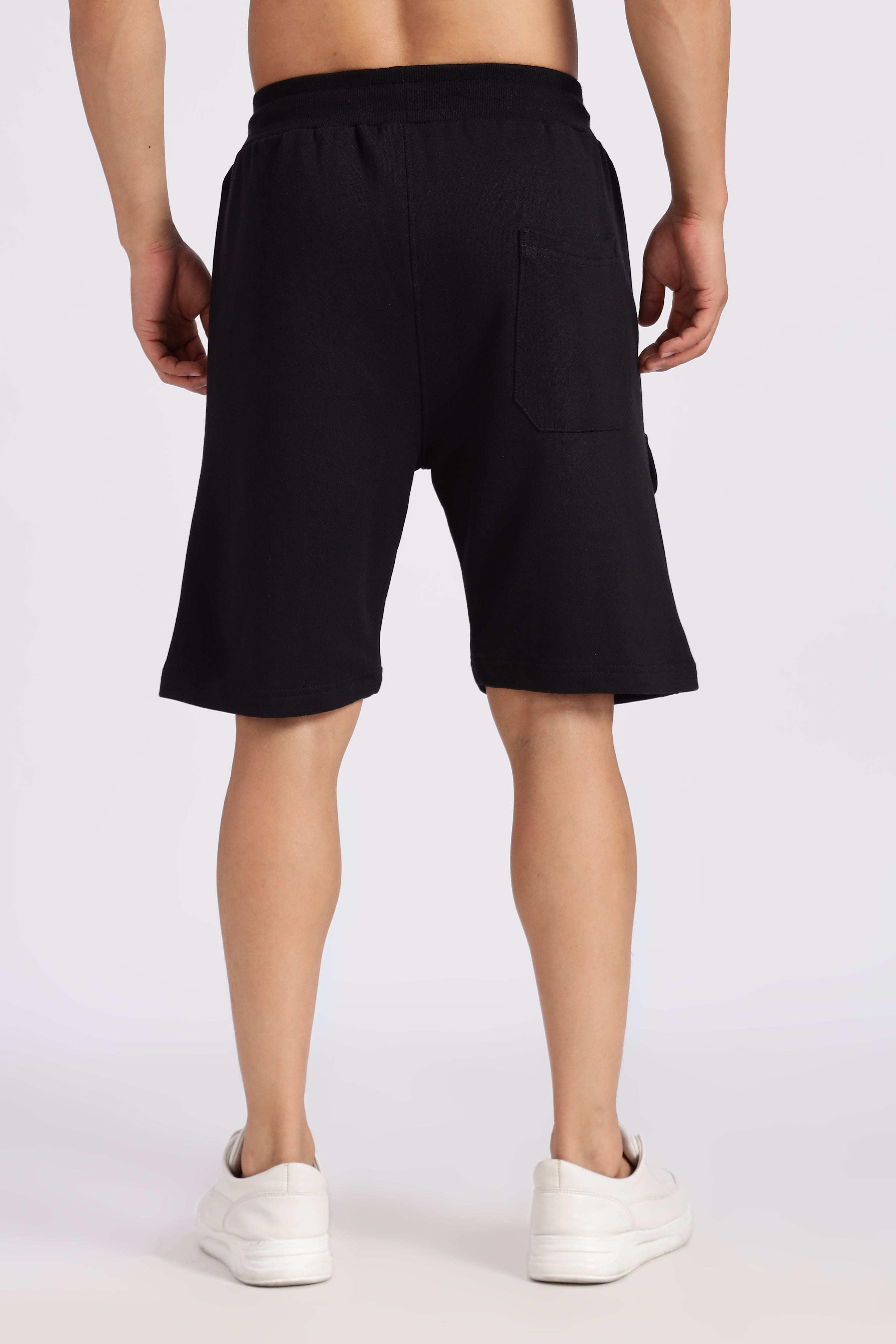 Black Flap Pocket Loop Knitted Shorts