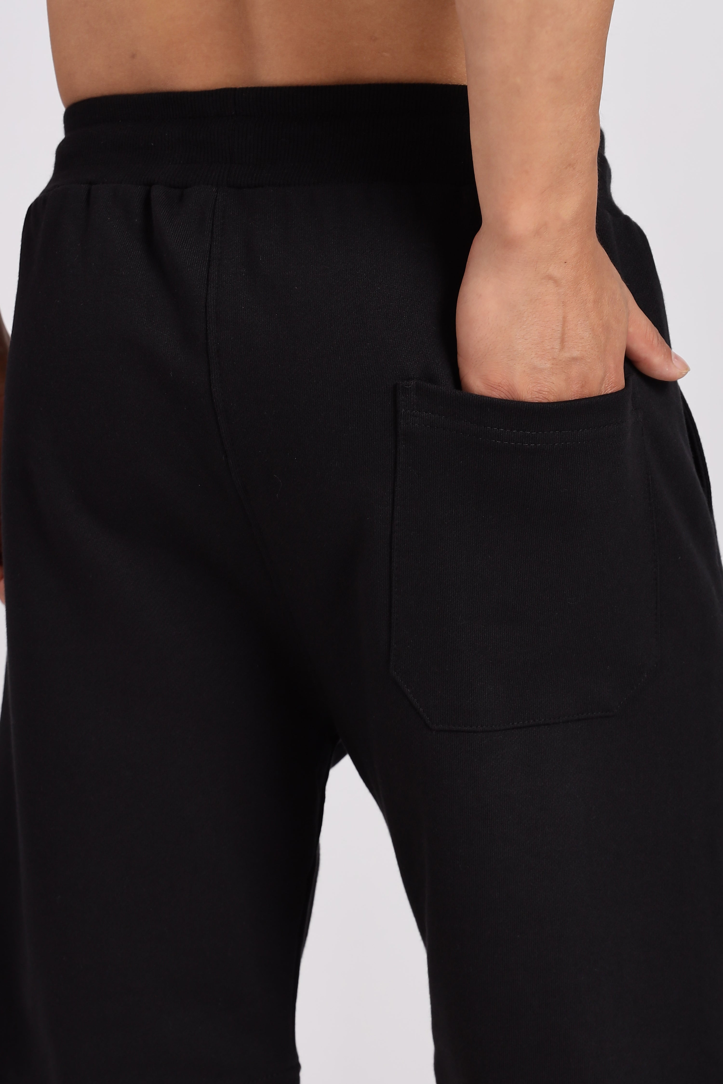 Black Flap Pocket Loop Knitted Shorts