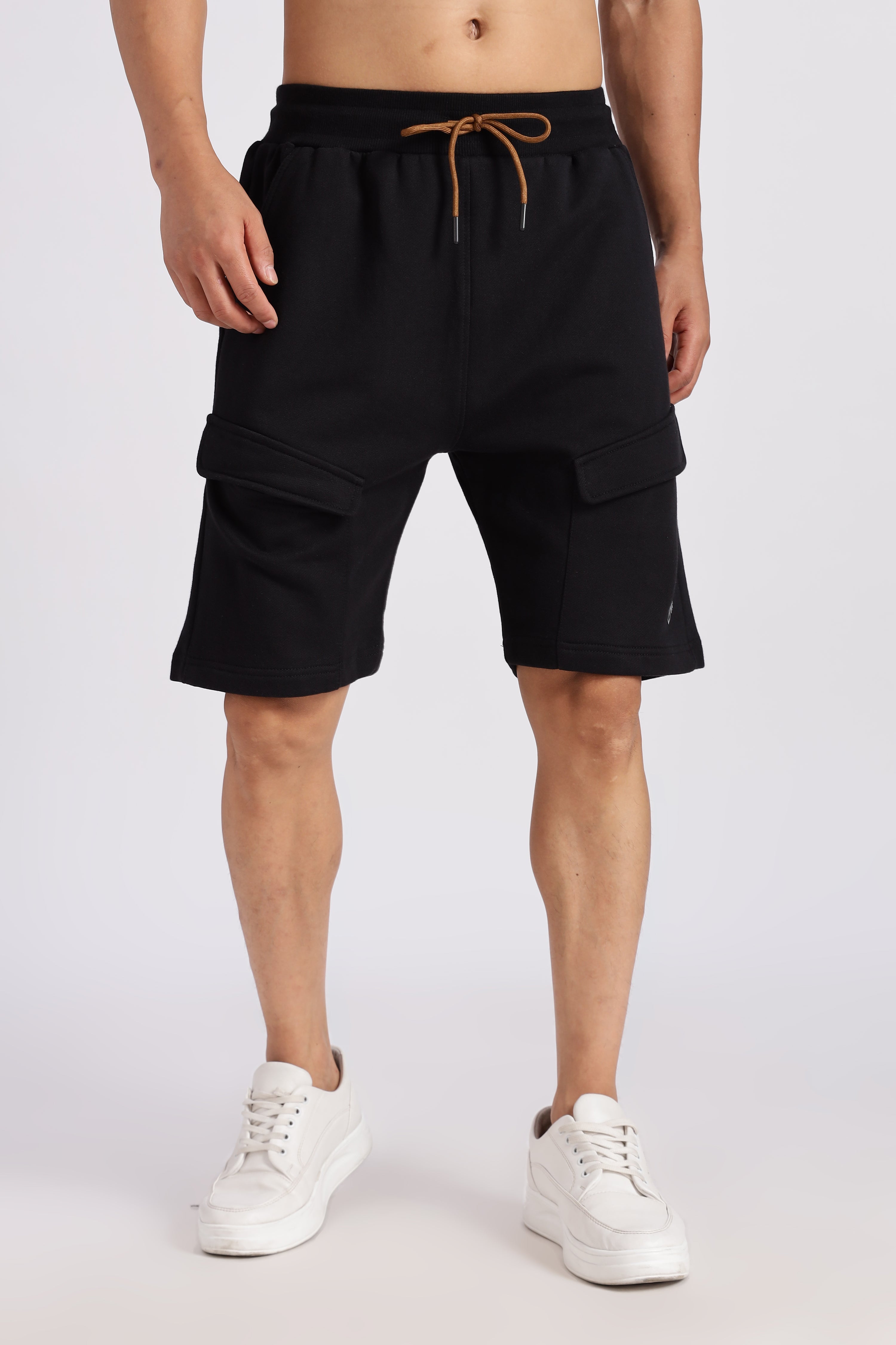 Black Flap Pocket Loop Knitted Shorts