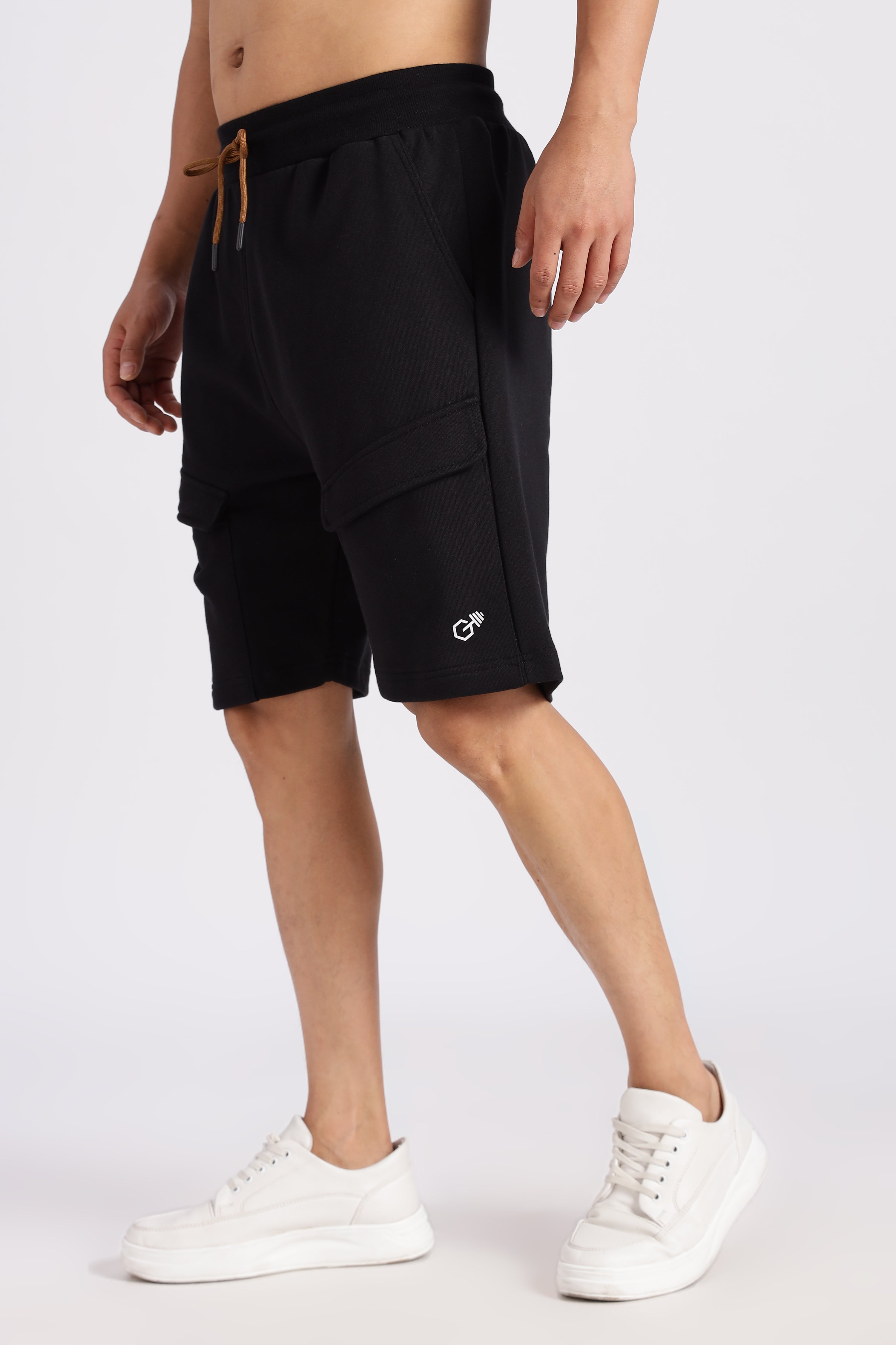 Black Flap Pocket Loop Knitted Shorts