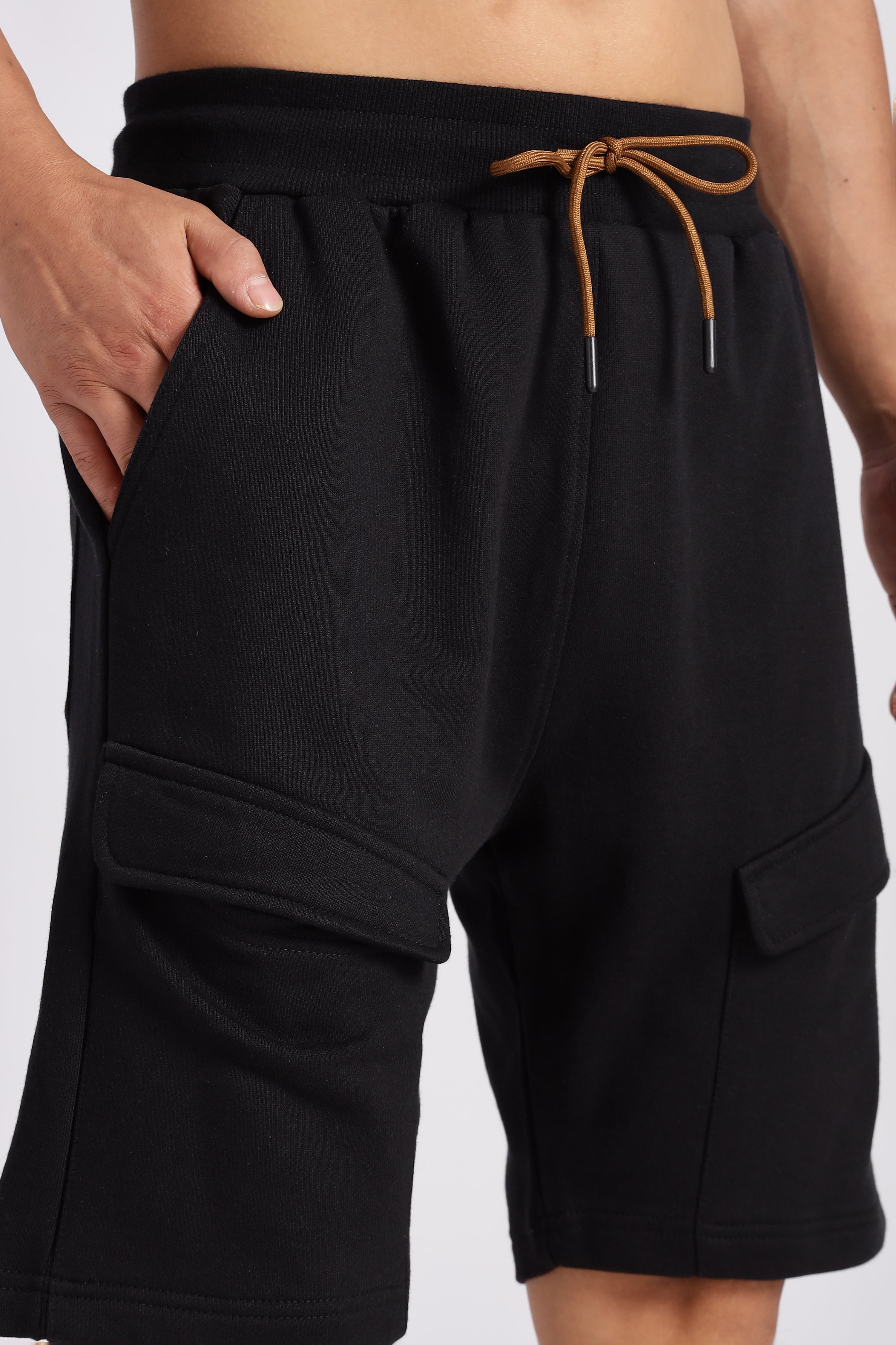 Black Flap Pocket Loop Knitted Shorts