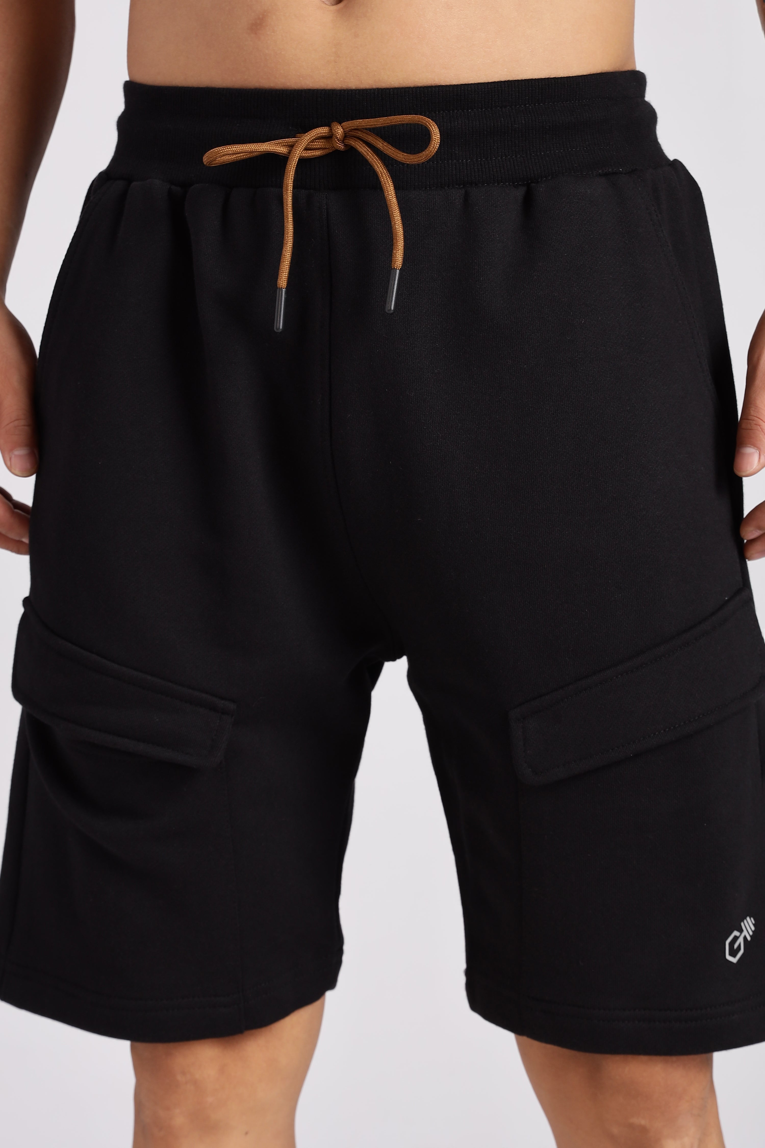Black Flap Pocket Loop Knitted Shorts