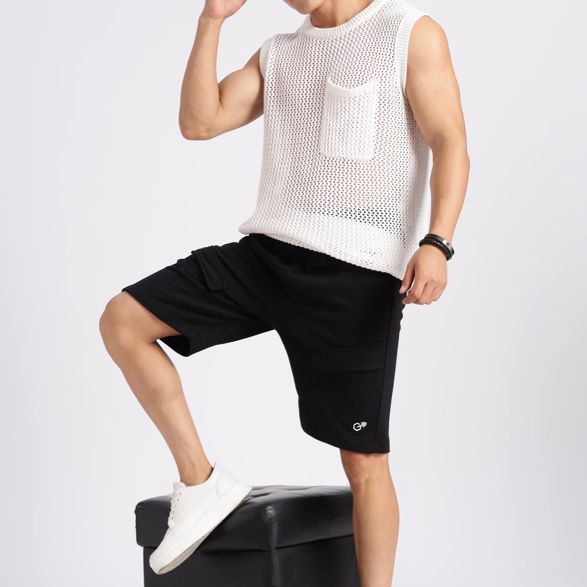 Black Flap Pocket Loop Knit shorts (Article B0043)