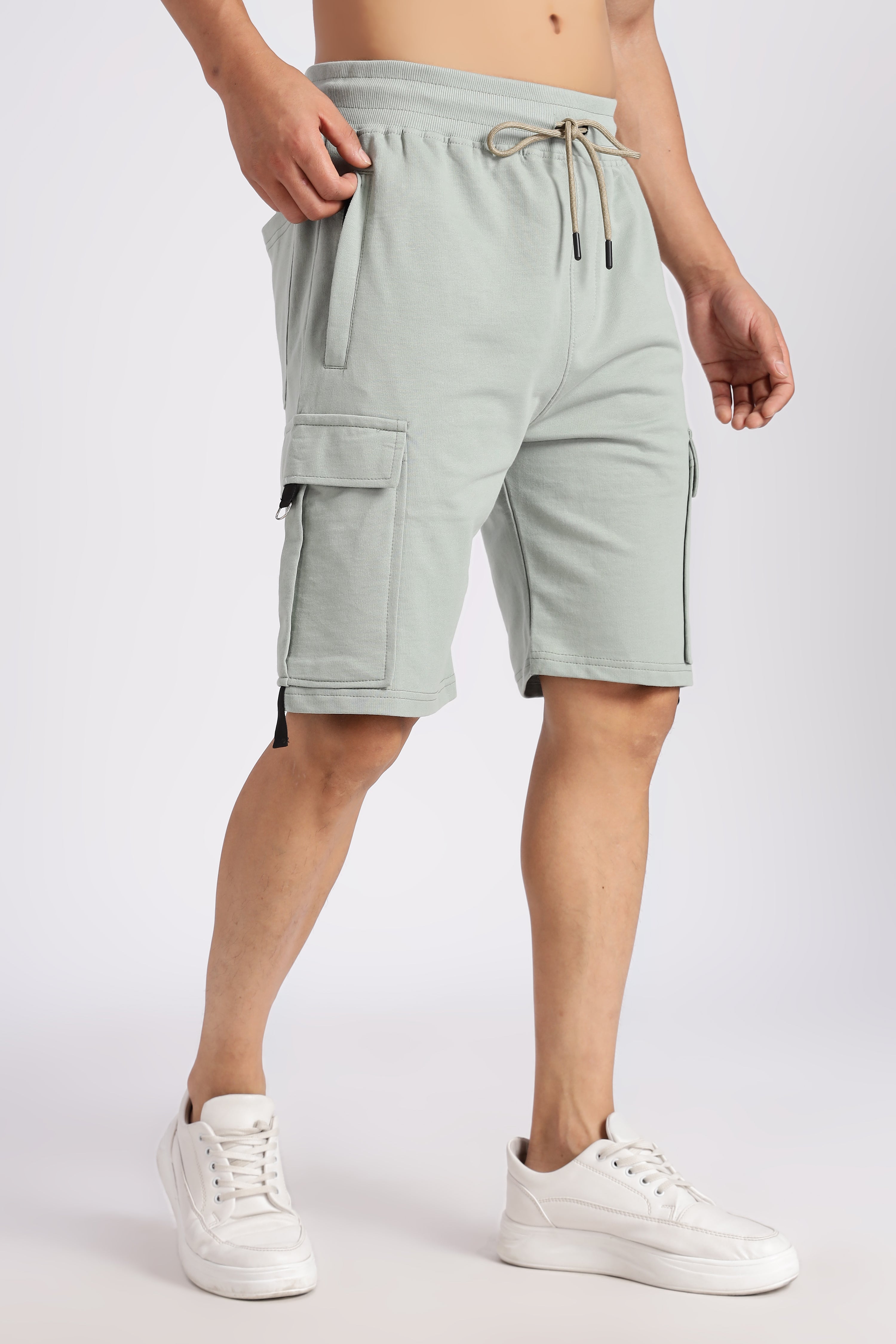 Green Loop Knitted Cargo Shorts