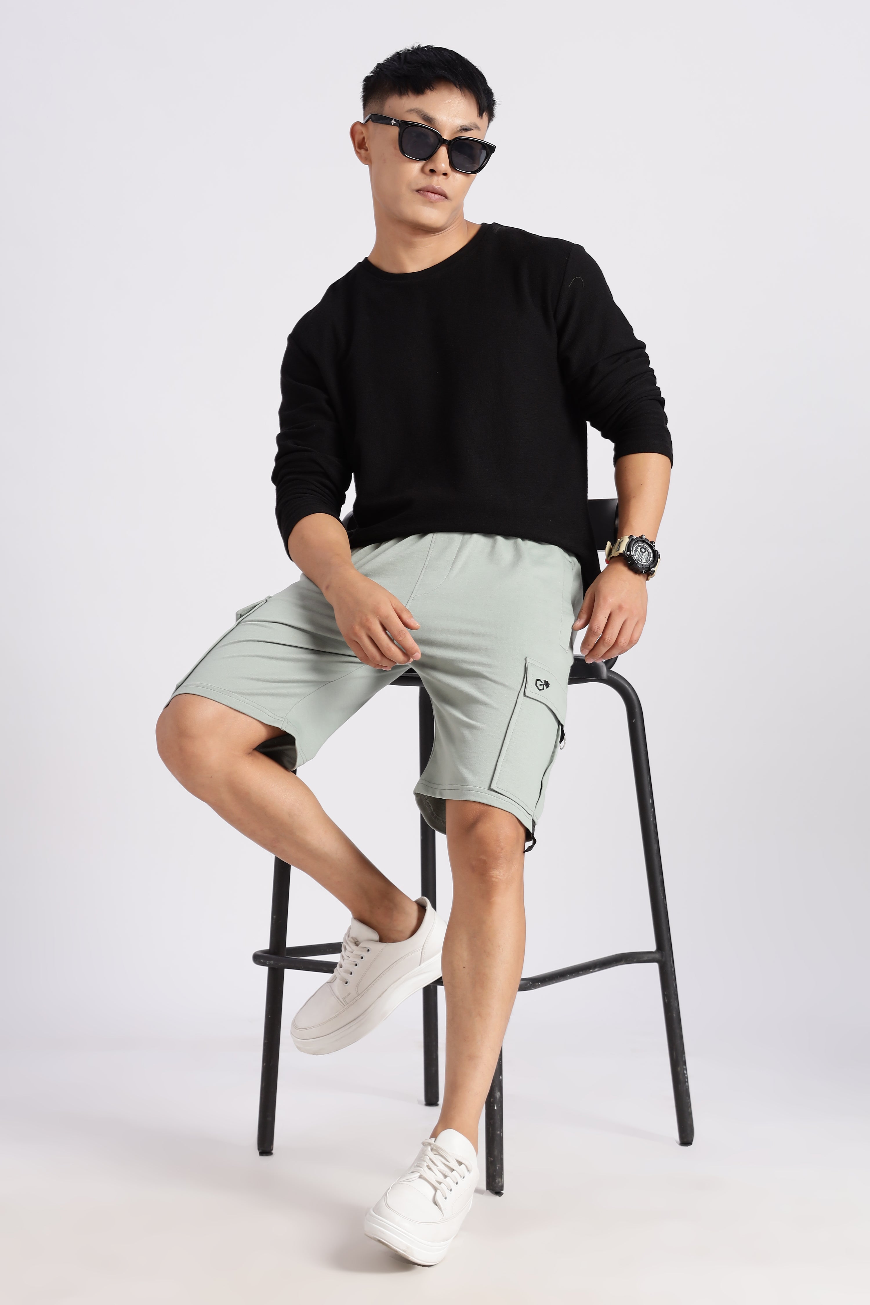 Green Loop Knitted Cargo Shorts