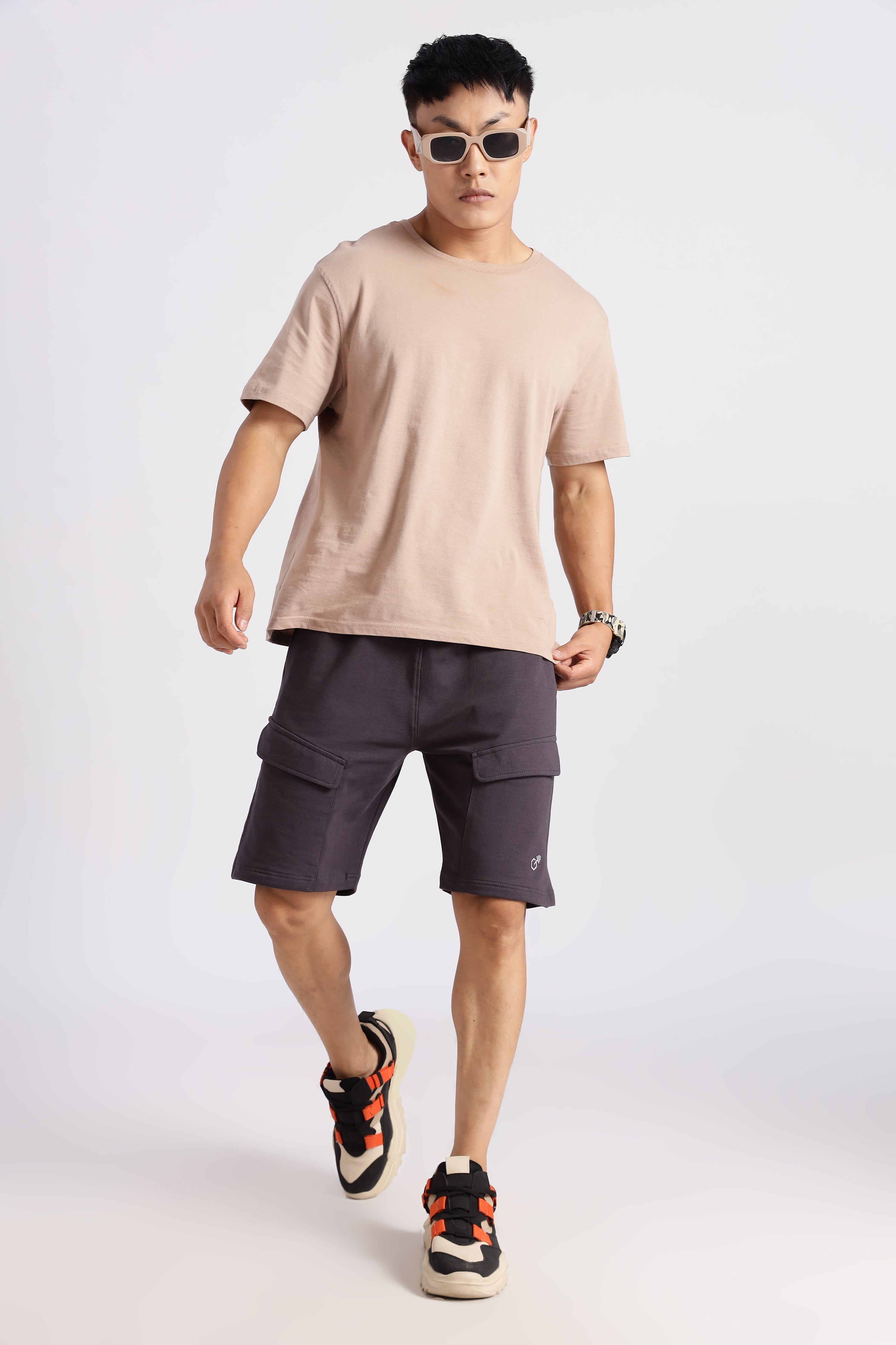 Navy Blue Flap Pocket Loop Knitted Shorts