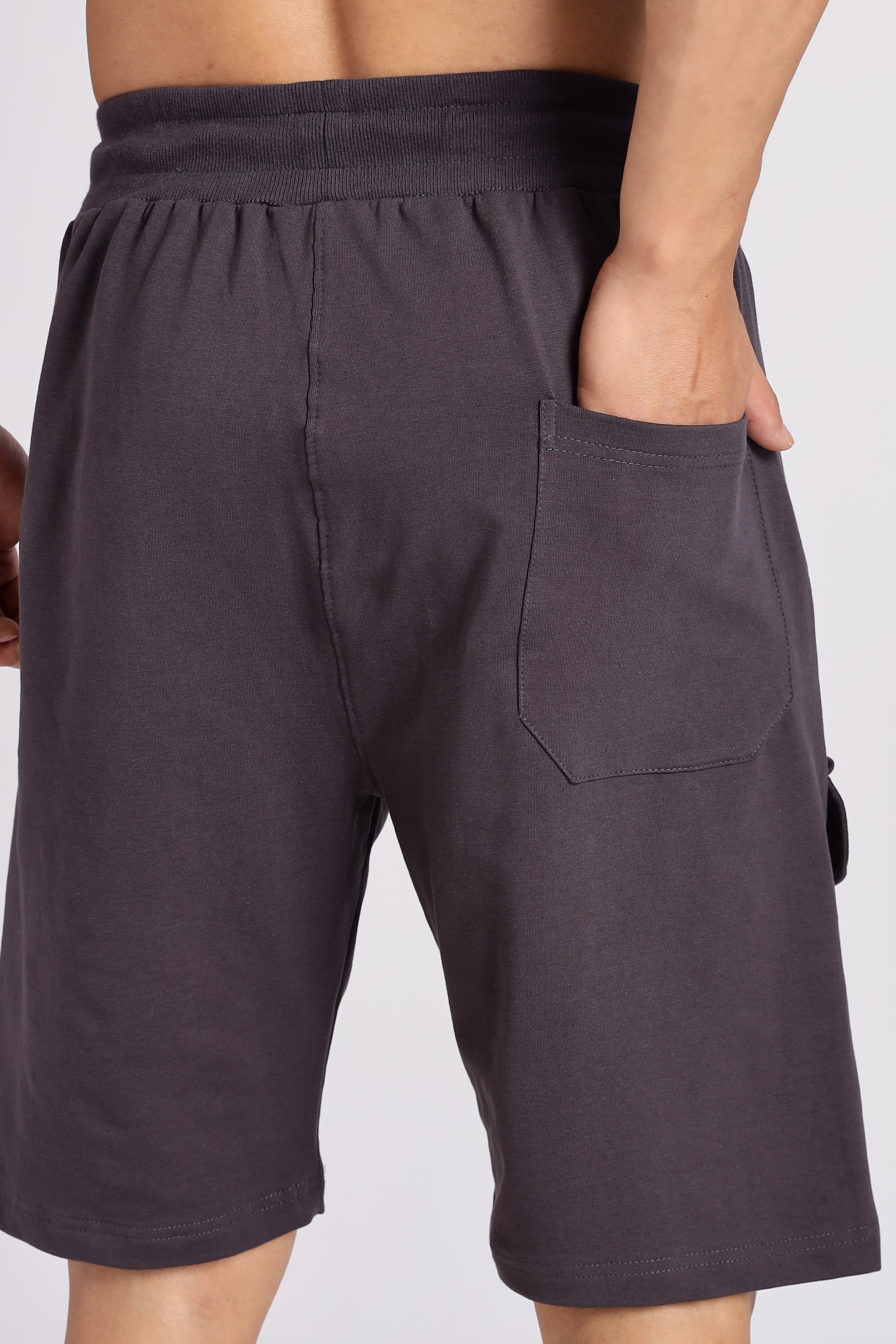Navy Blue Flap Pocket Loop Knitted Shorts