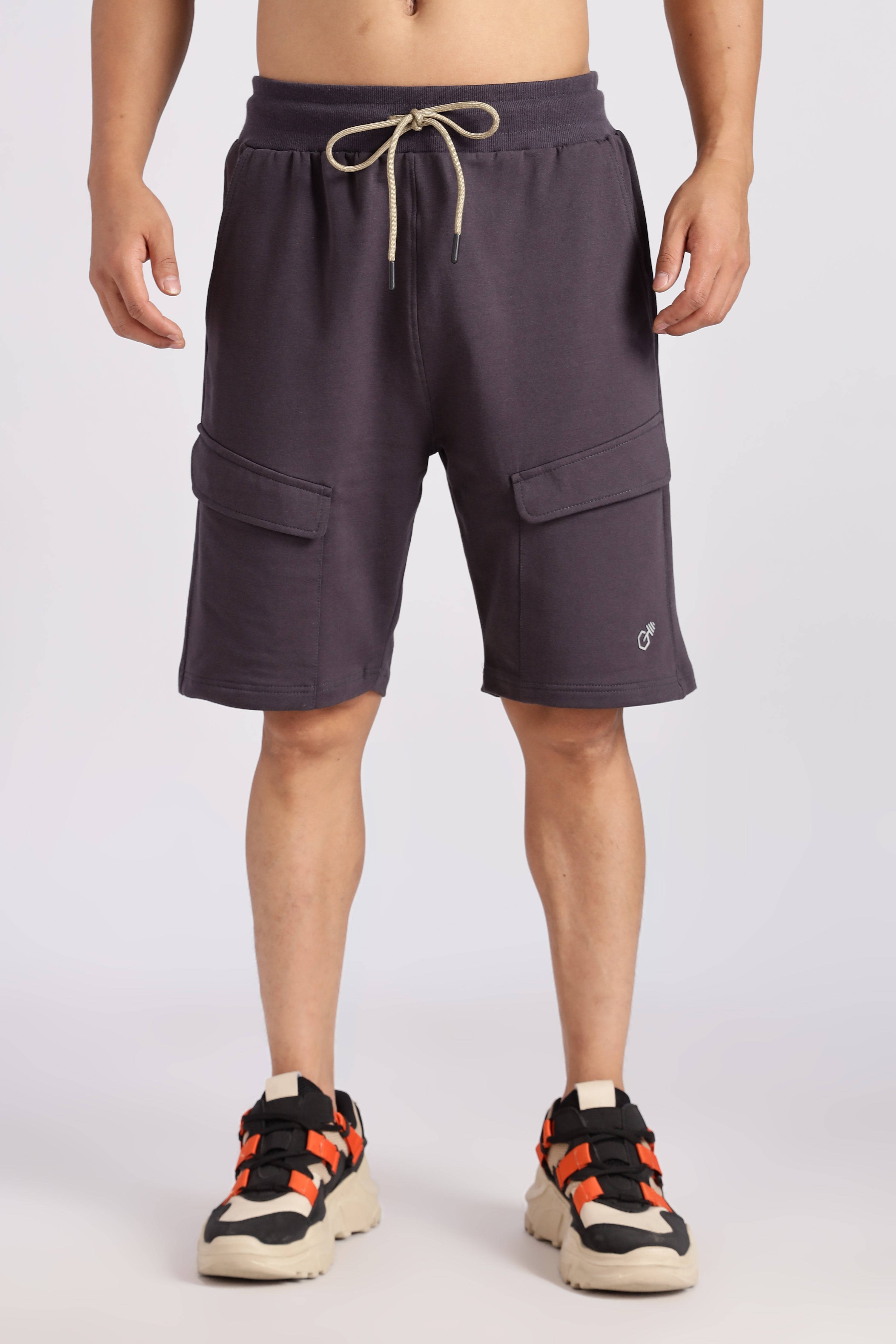 Navy Blue Flap Pocket Loop Knitted Shorts