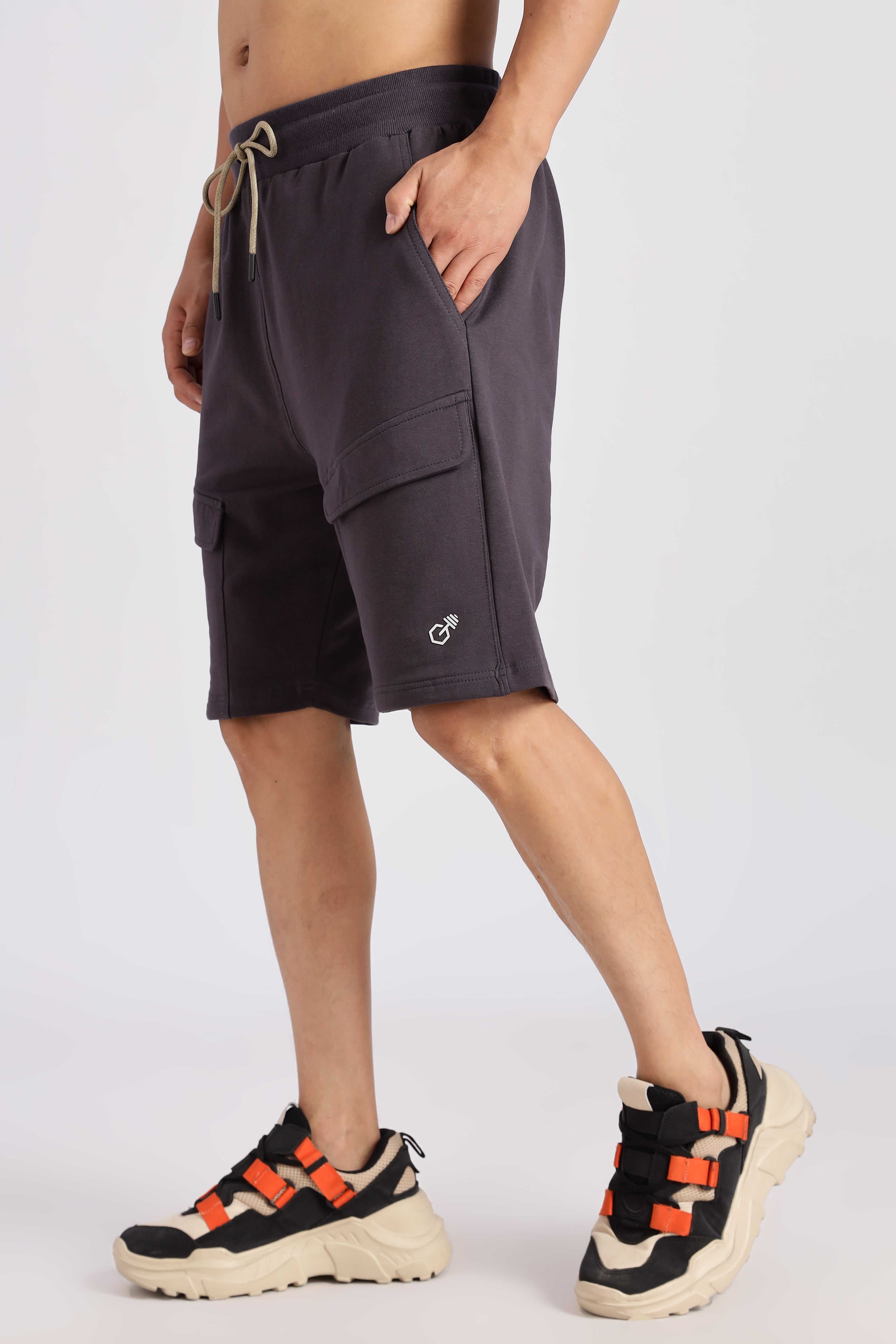 Navy Blue Flap Pocket Loop Knitted Shorts