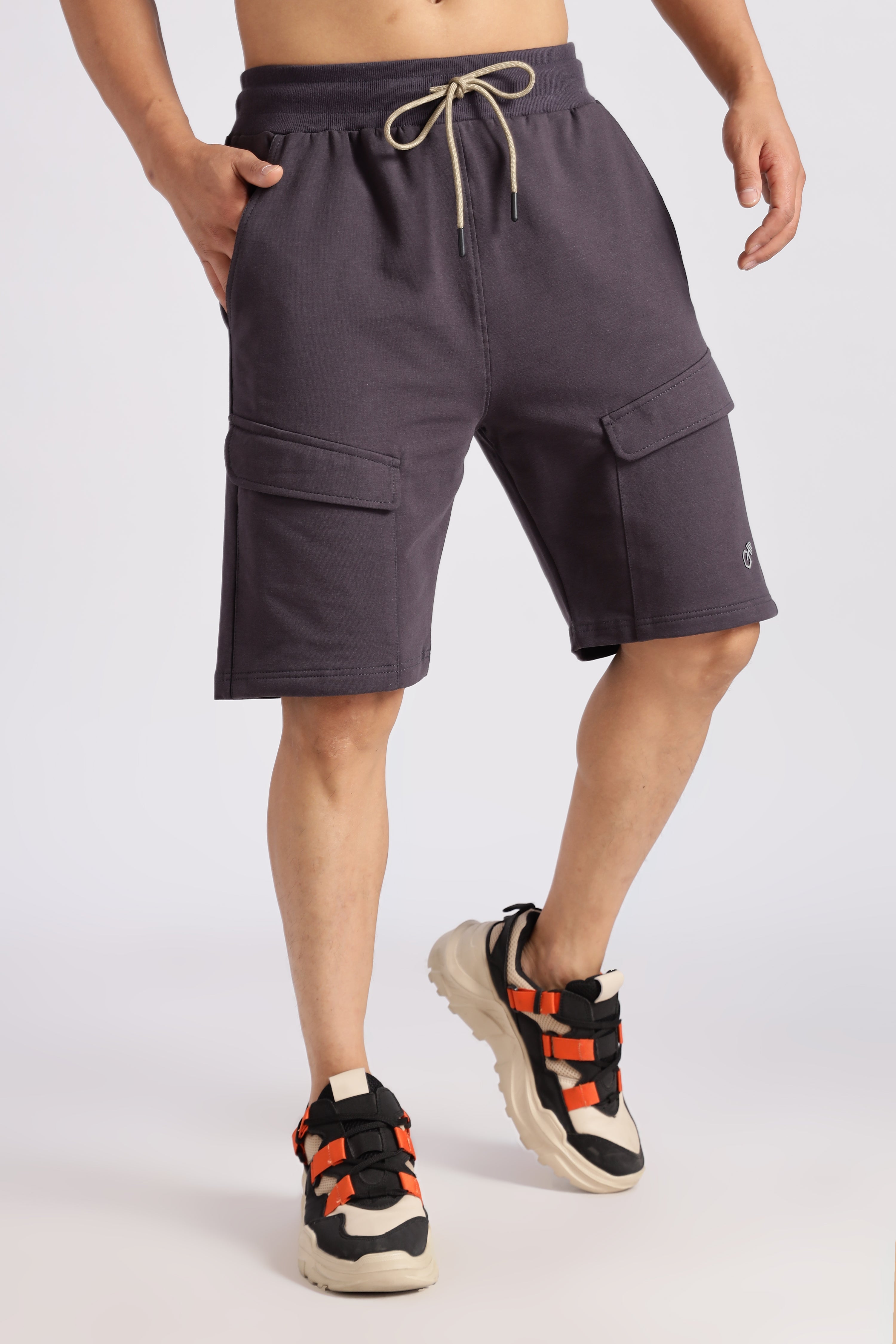 Navy Blue Flap Pocket Loop Knitted Shorts