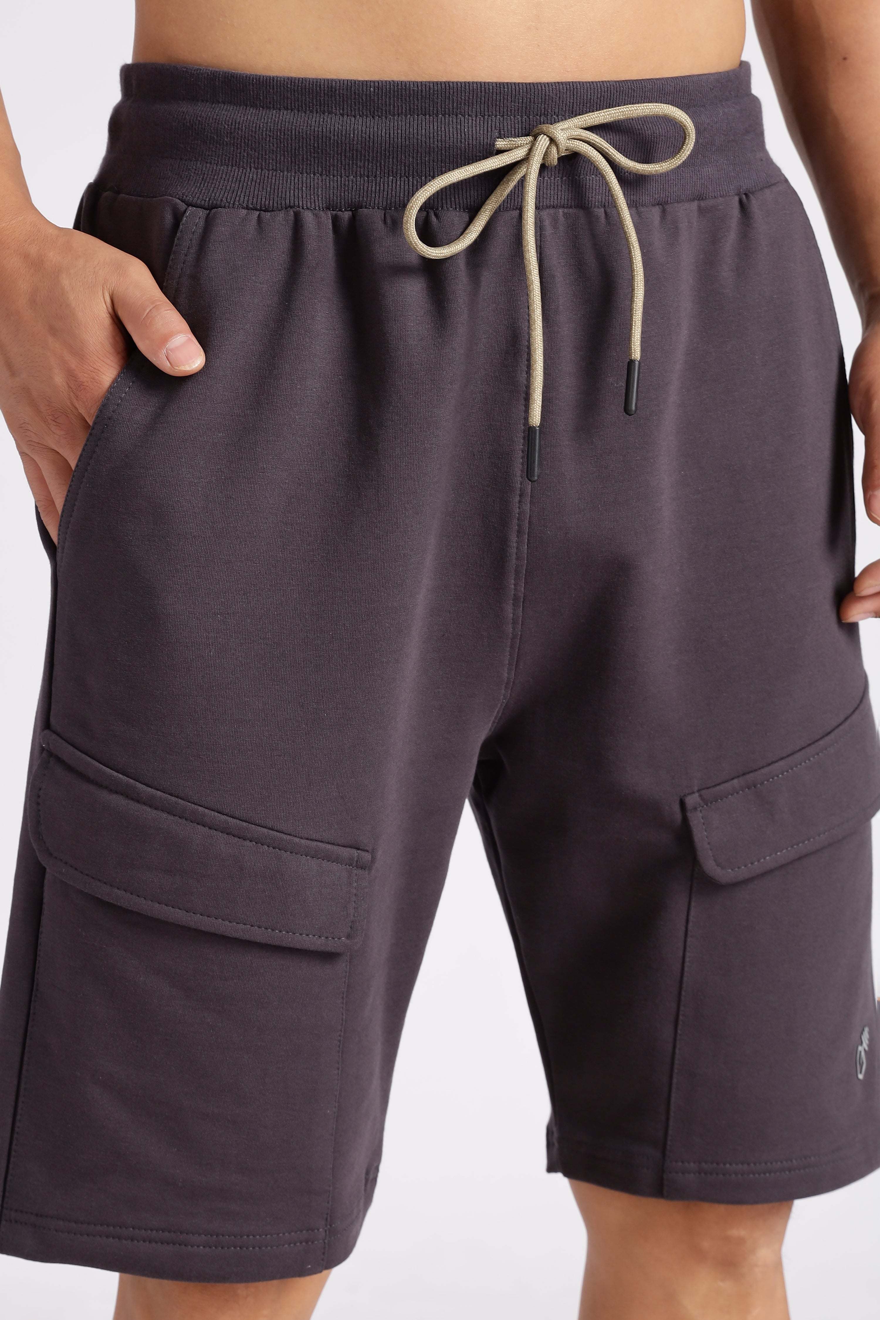 Navy Blue Flap Pocket Loop Knitted Shorts