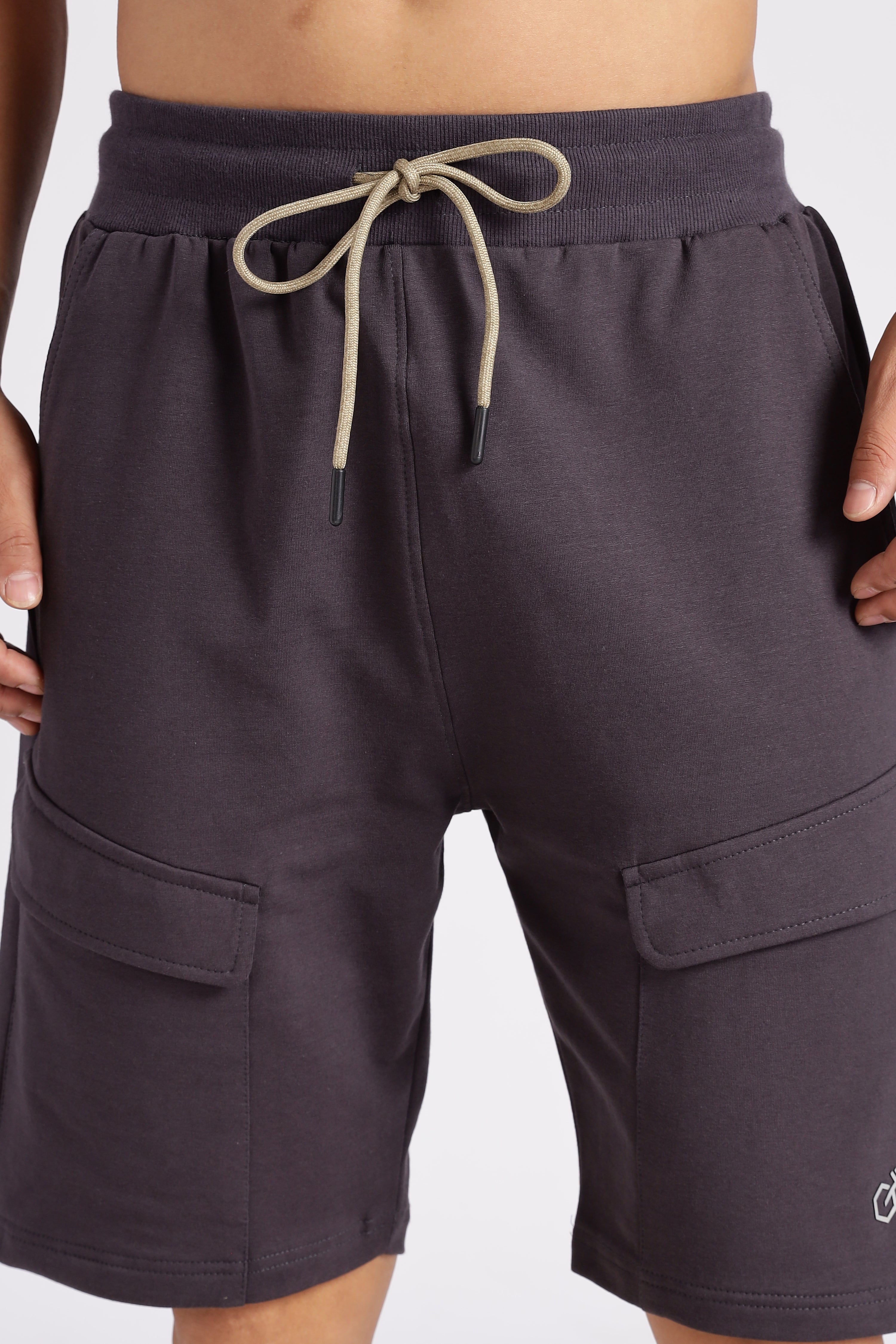 Navy Blue Flap Pocket Loop Knitted Shorts