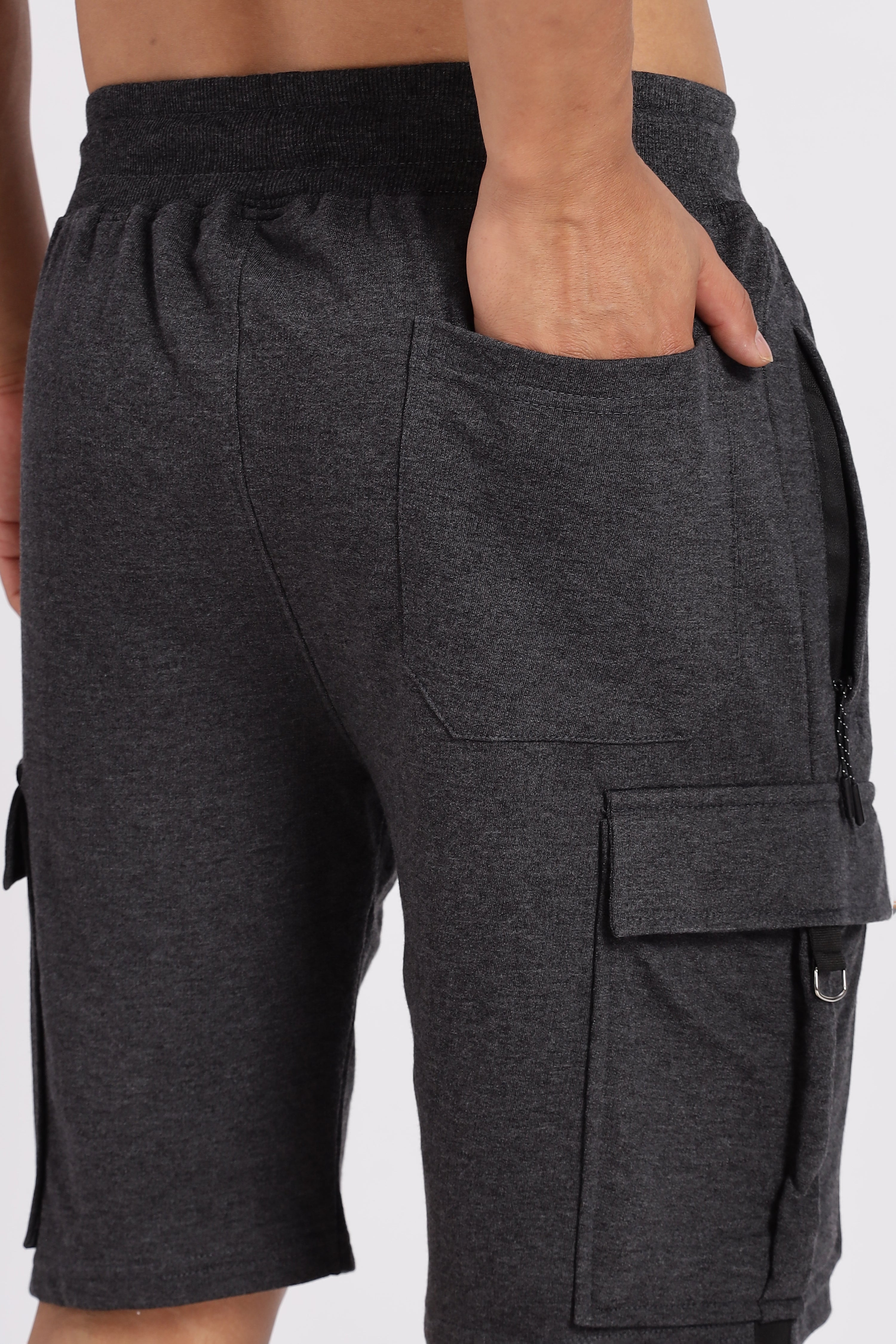 Grey Loop Knitted Cargo Shorts
