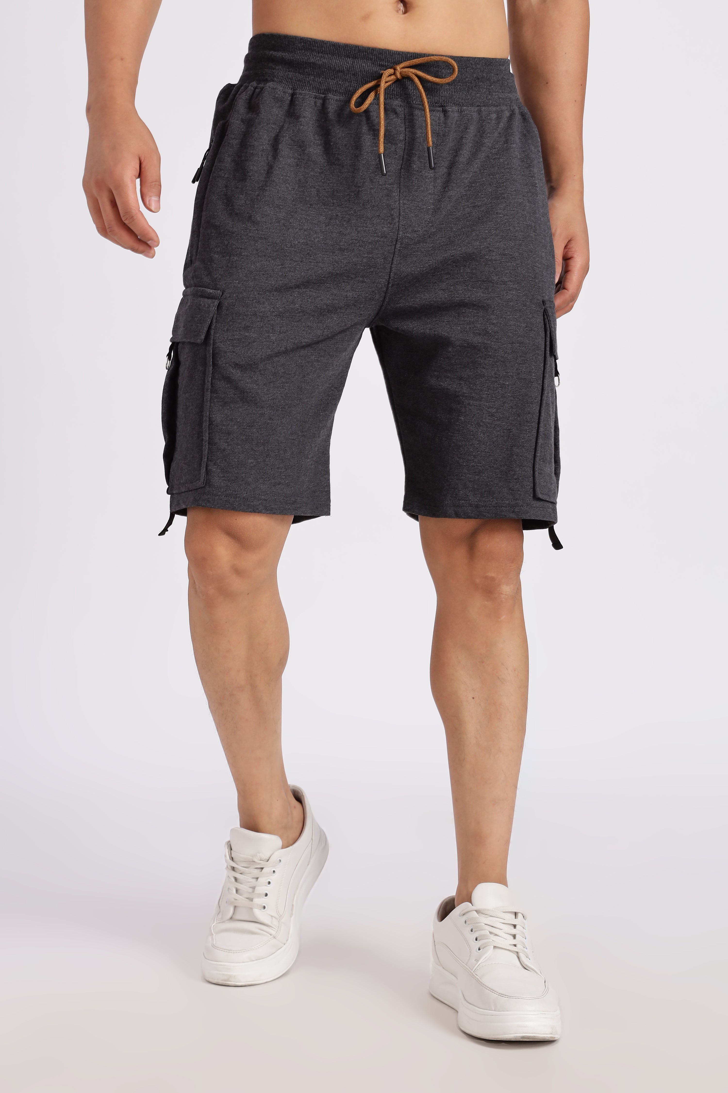 Grey Loop Knitted Cargo Shorts