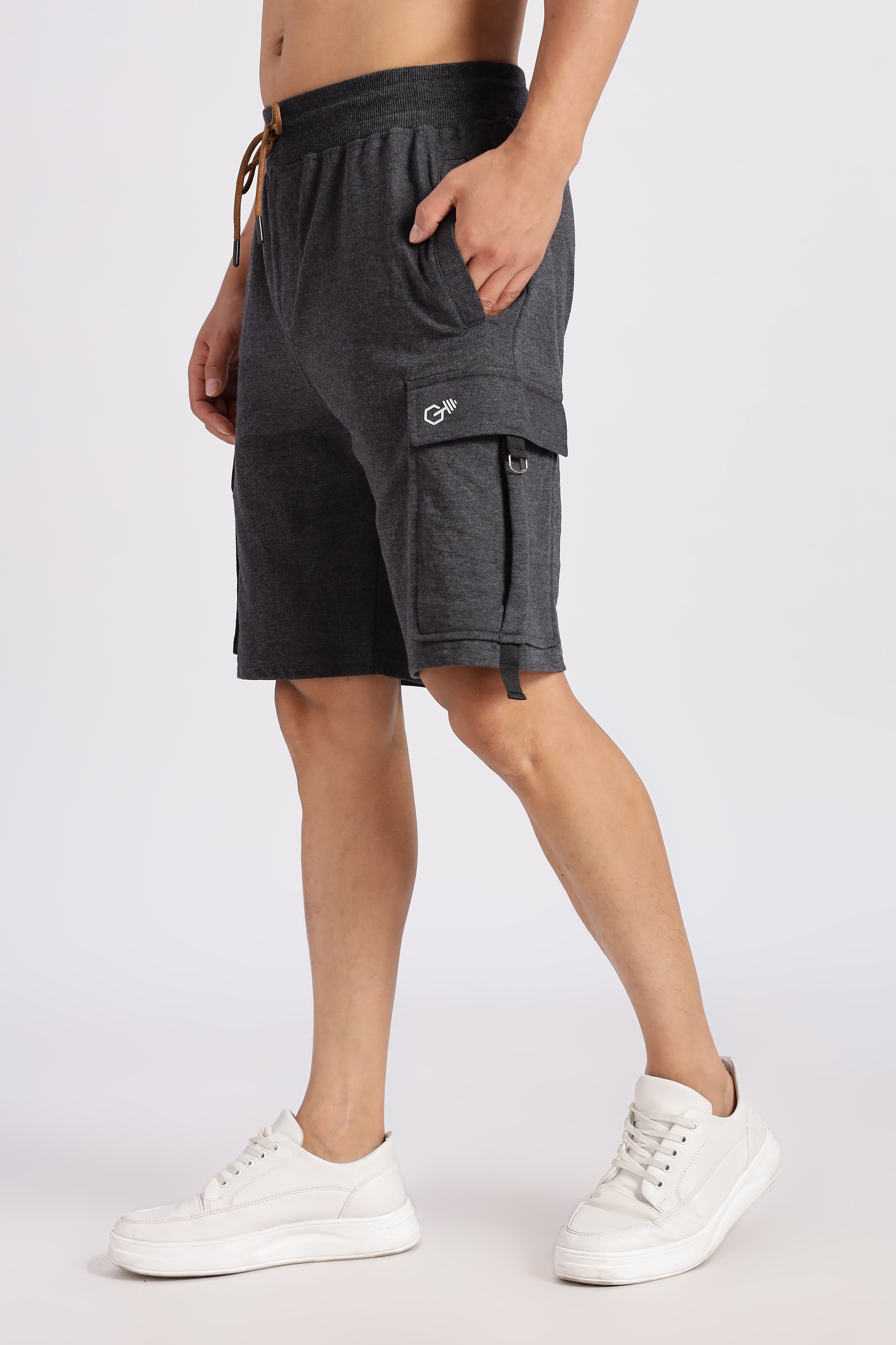 Grey Loop Knitted Cargo Shorts