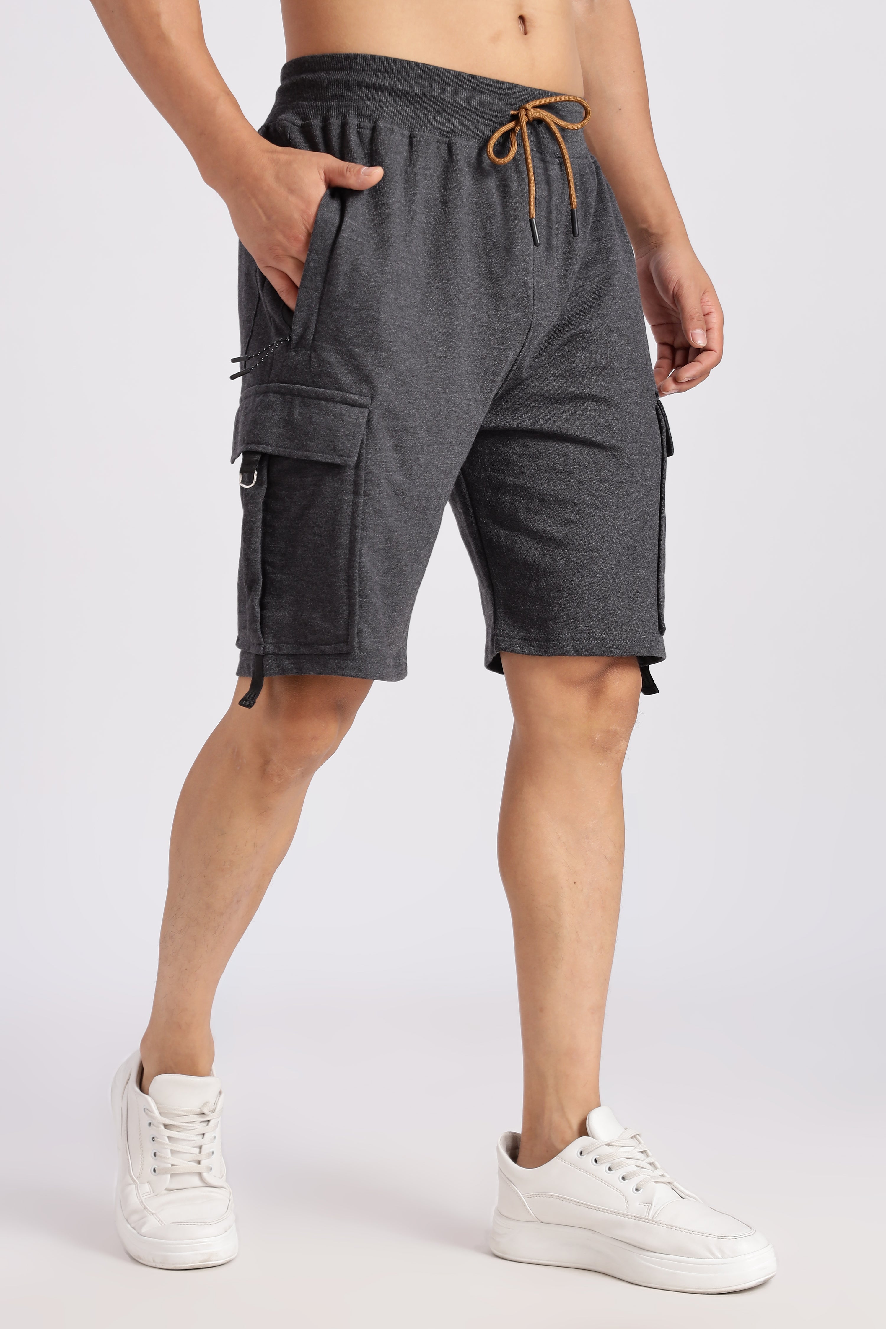 Grey Loop Knitted Cargo Shorts