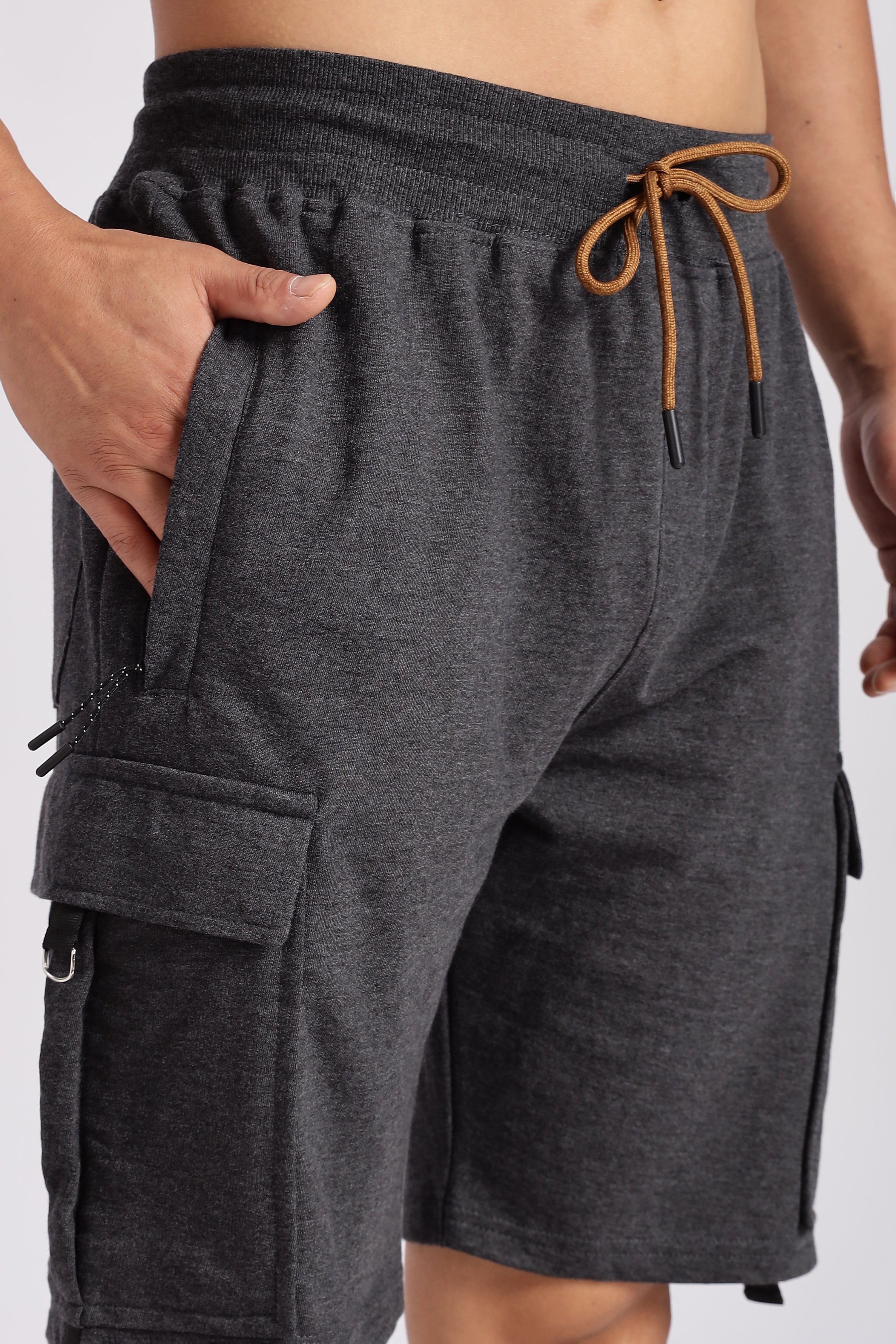 Grey Loop Knitted Cargo Shorts