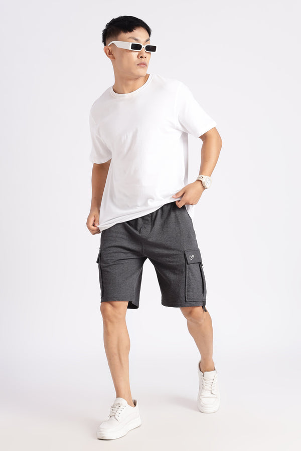 Grey Loop Knitted Cargo Shorts