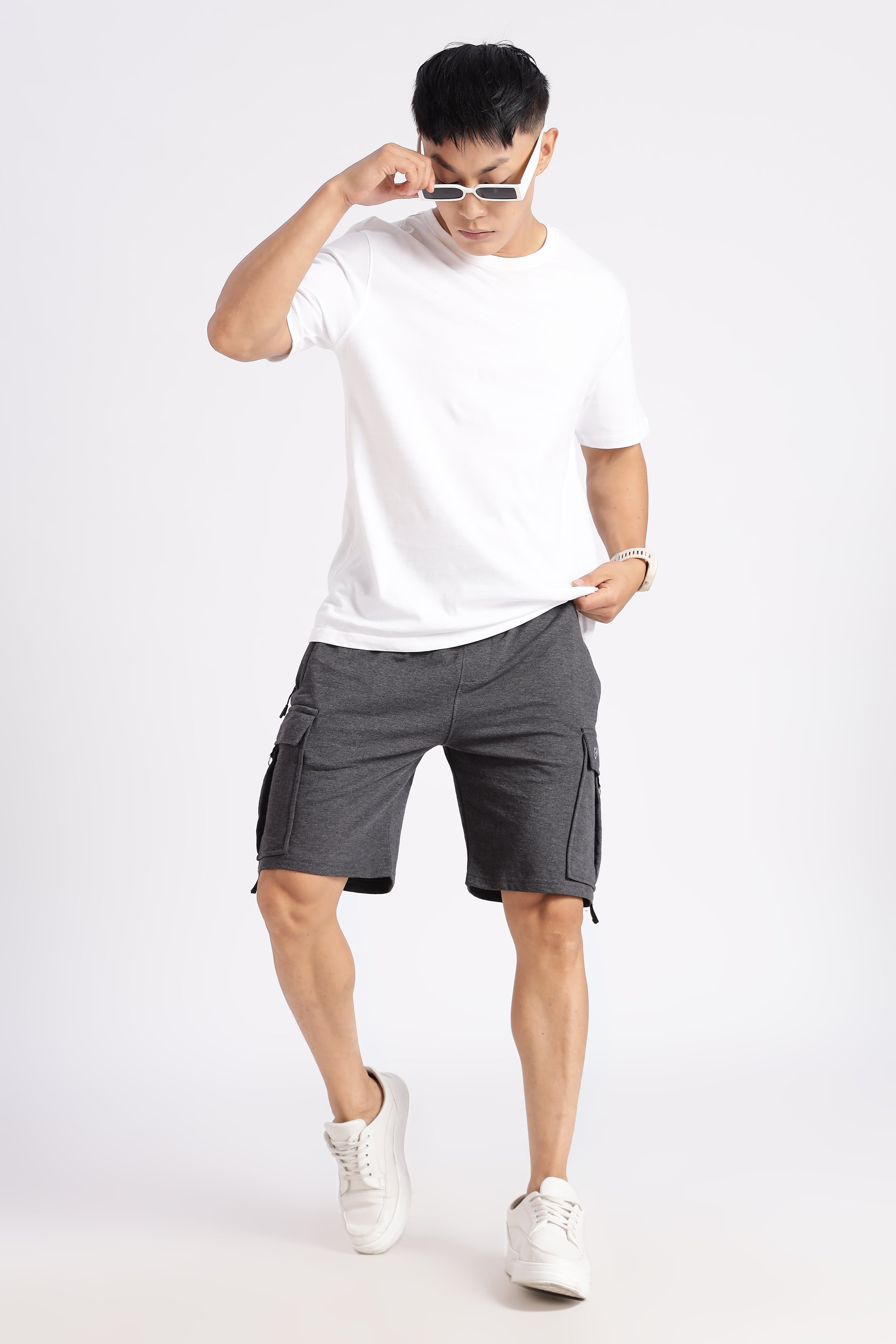 Grey Loop Knitted Cargo Shorts
