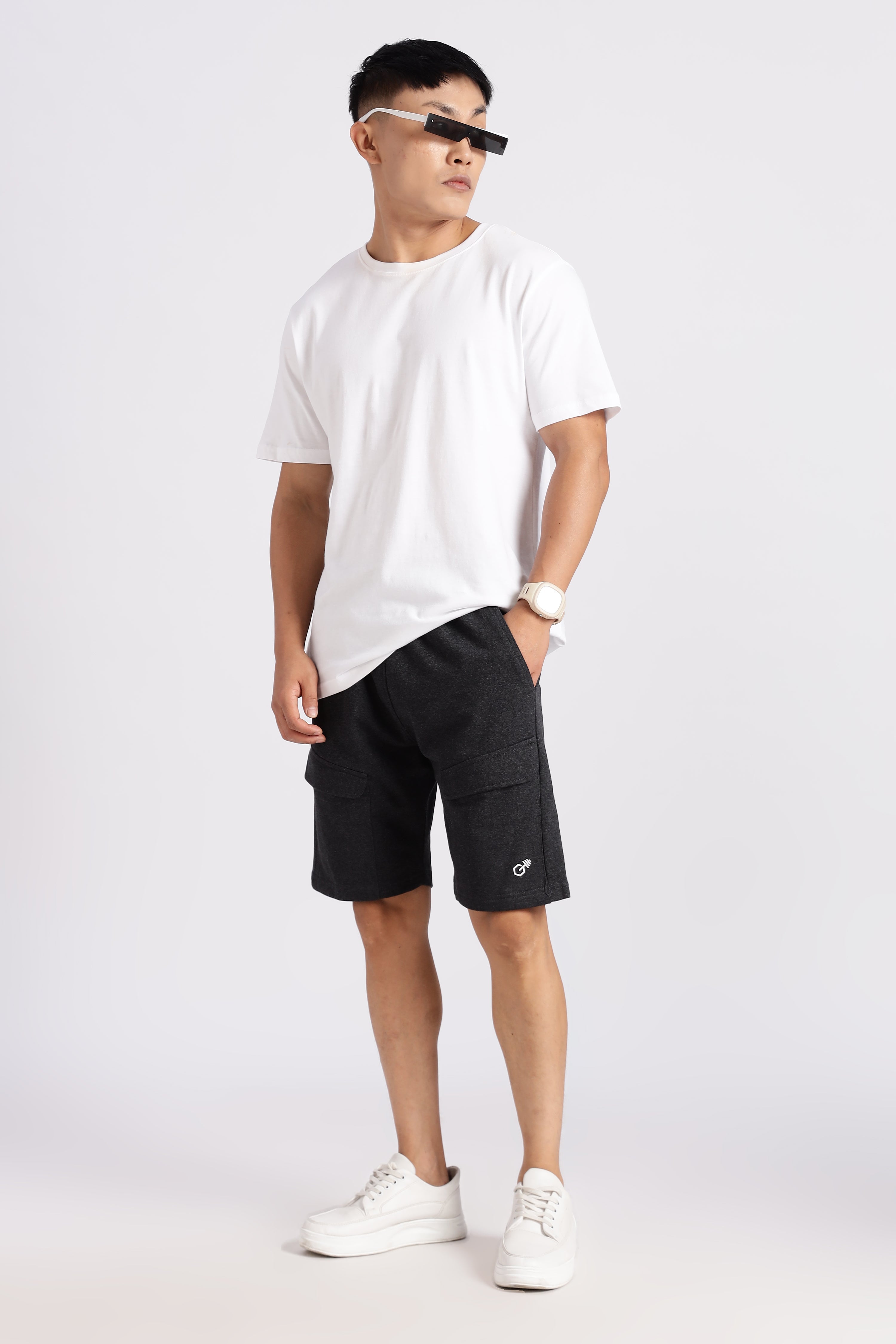 Grey Flap Pocket Loop Knitted Shorts