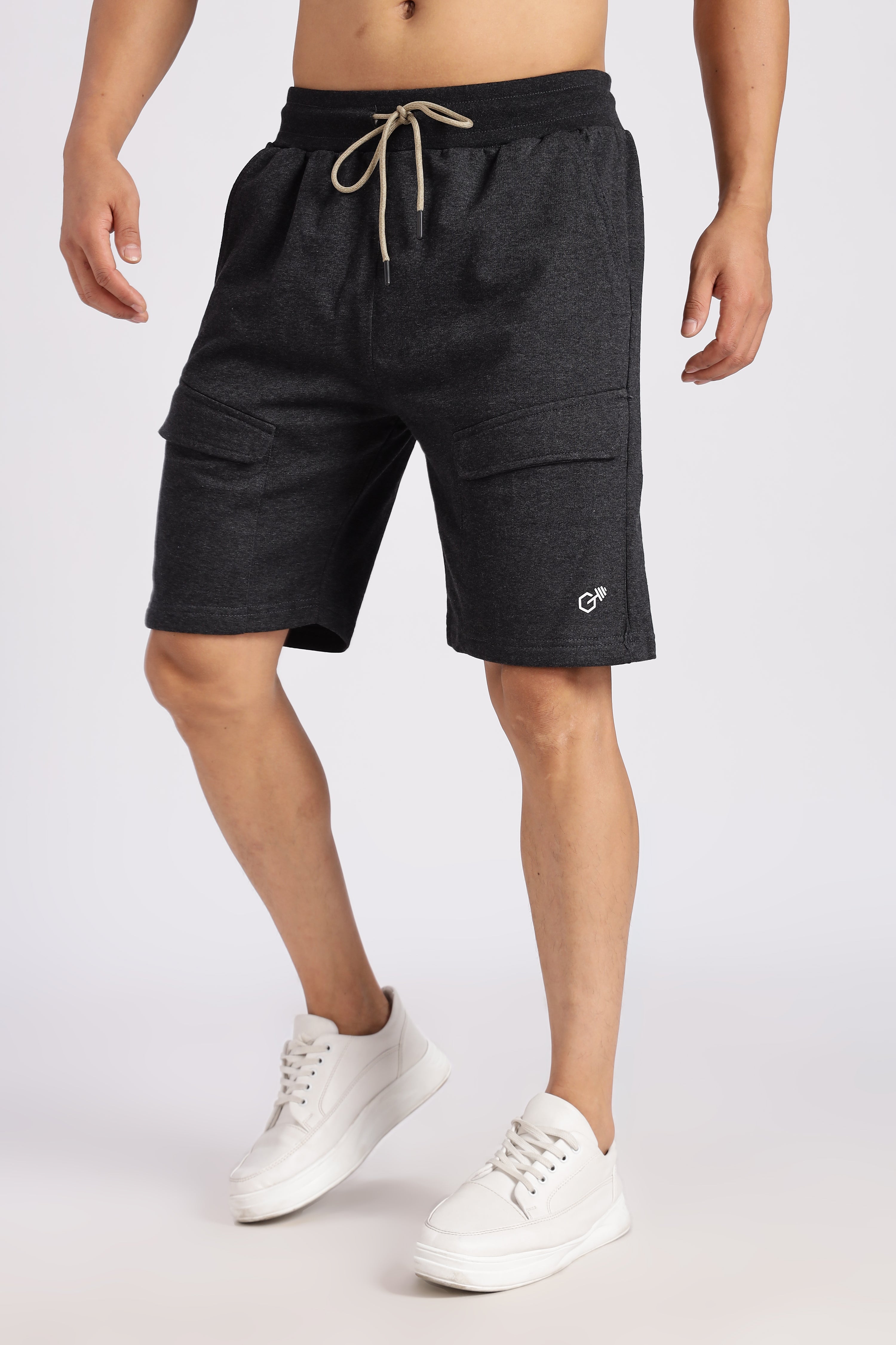 Grey Flap Pocket Loop Knitted Shorts