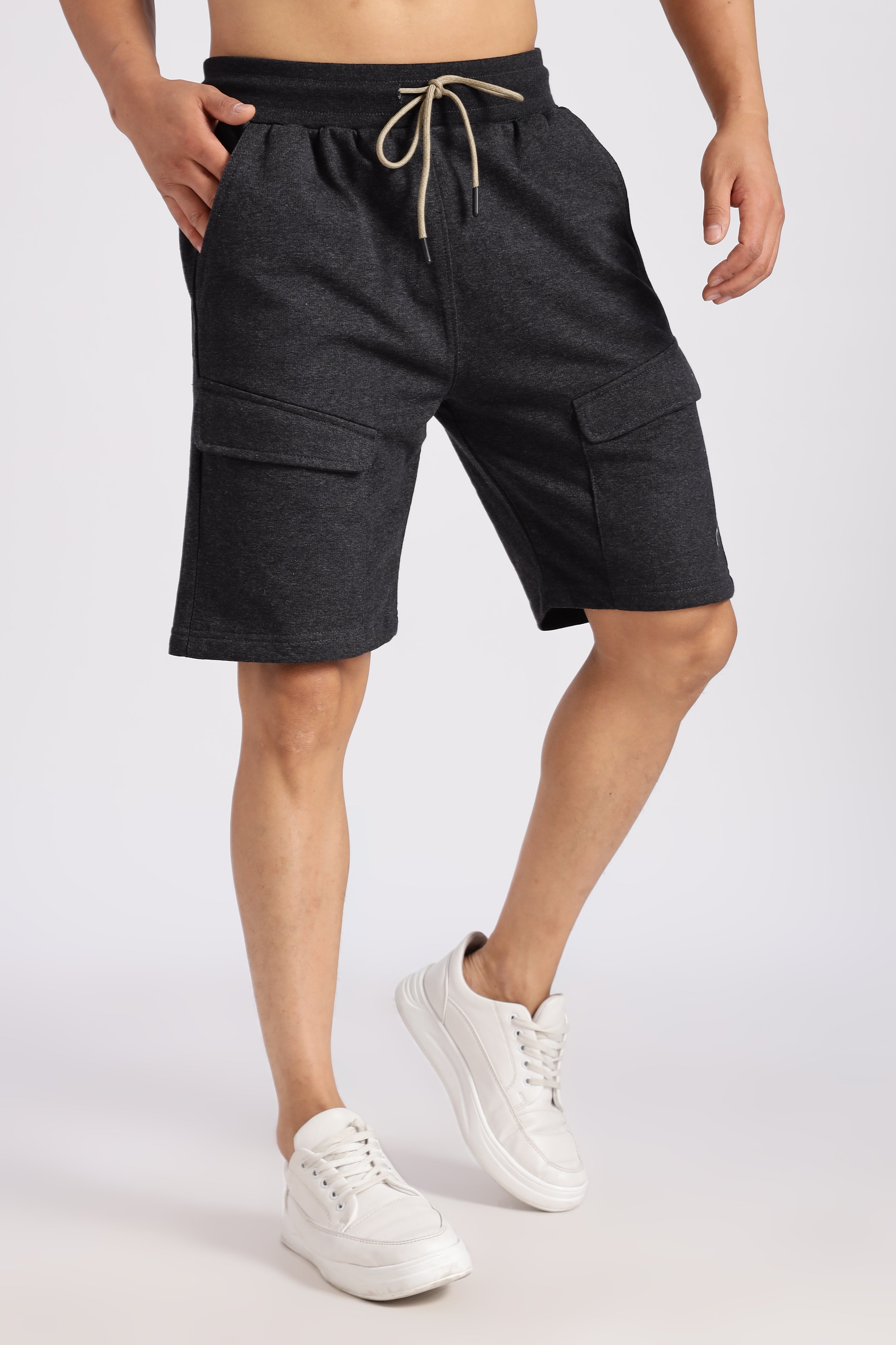Grey Flap Pocket Loop Knitted Shorts