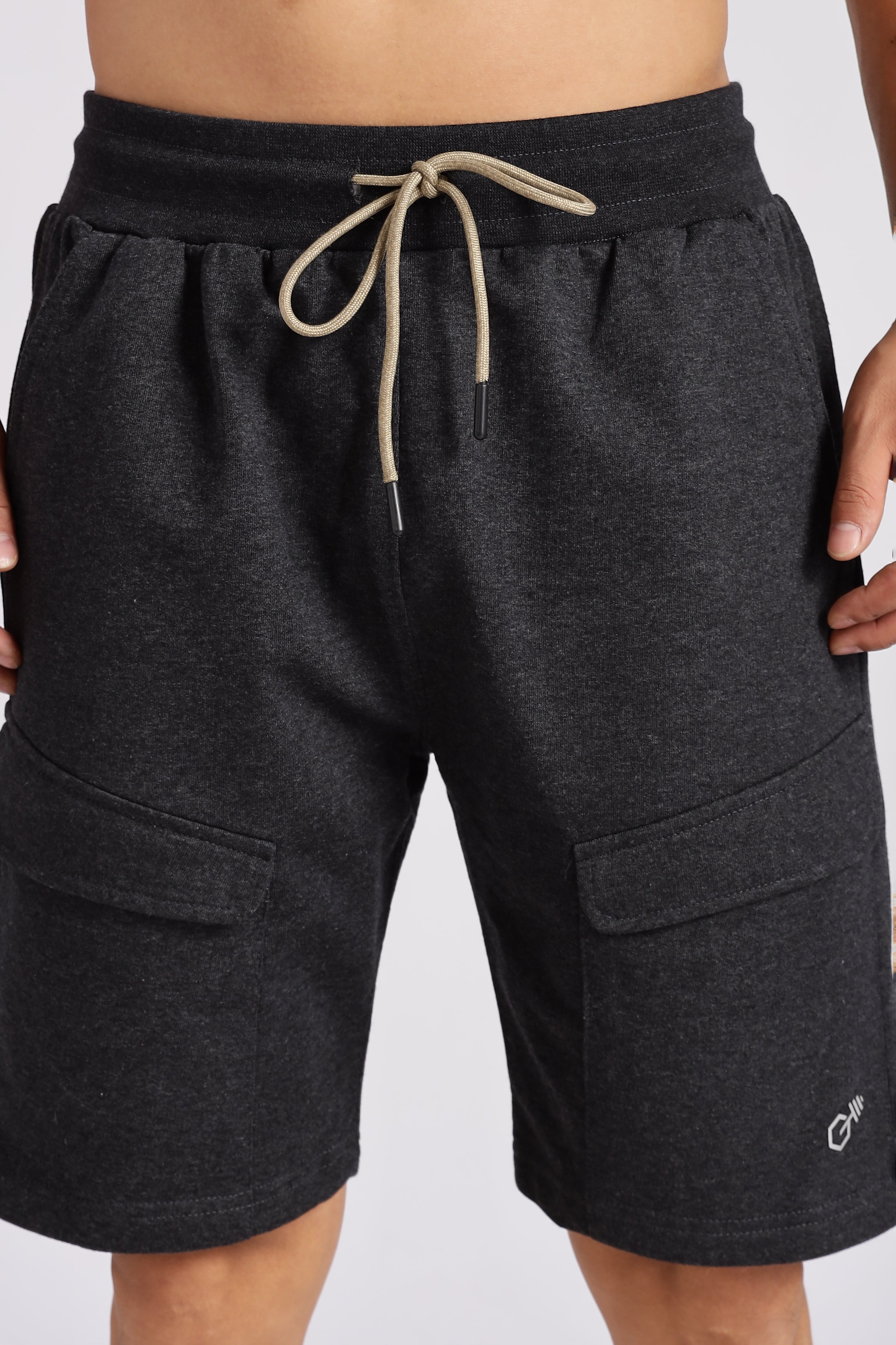 Grey Flap Pocket Loop Knitted Shorts