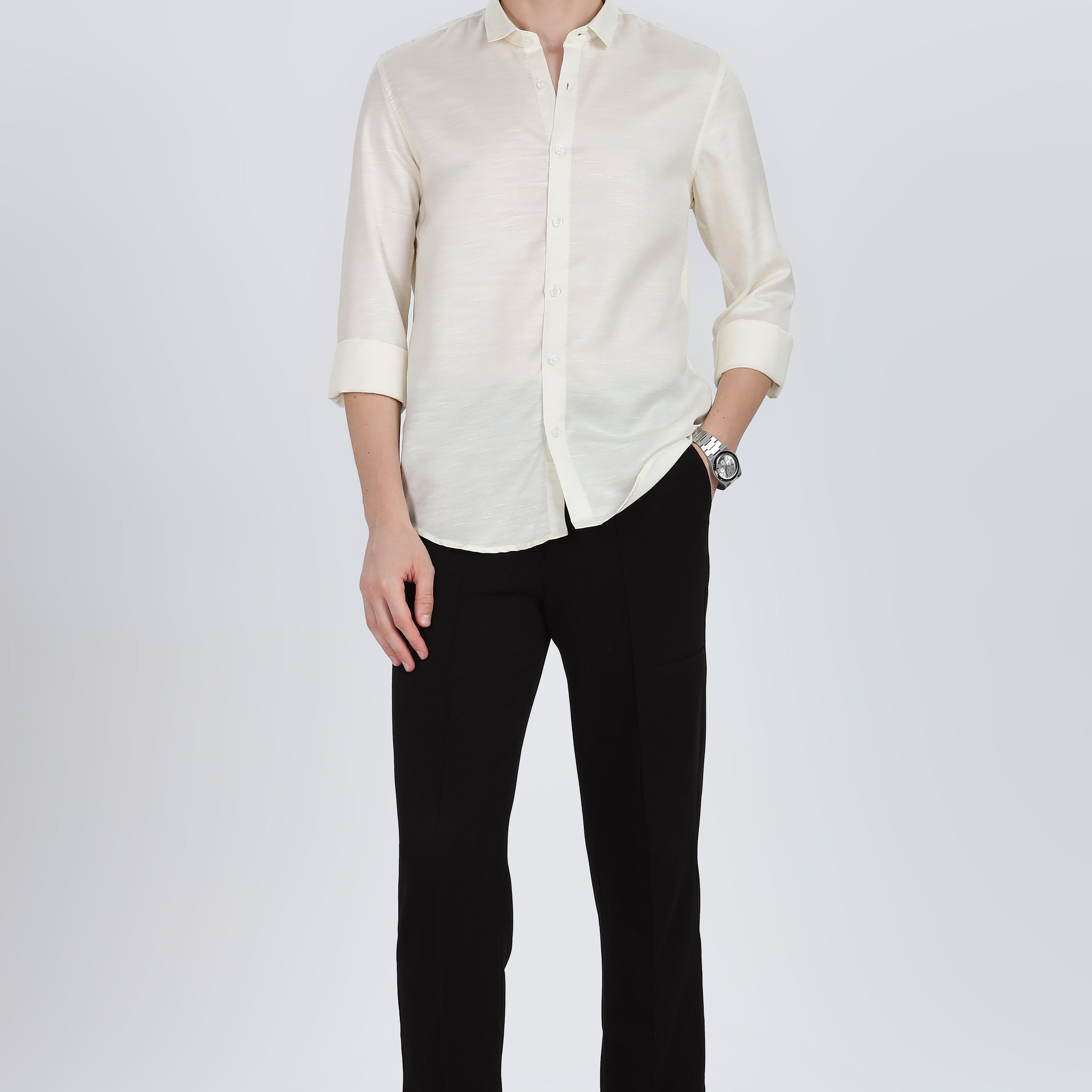 Yellow Silky Satin Full Sleeve Shirt (Article A27465)