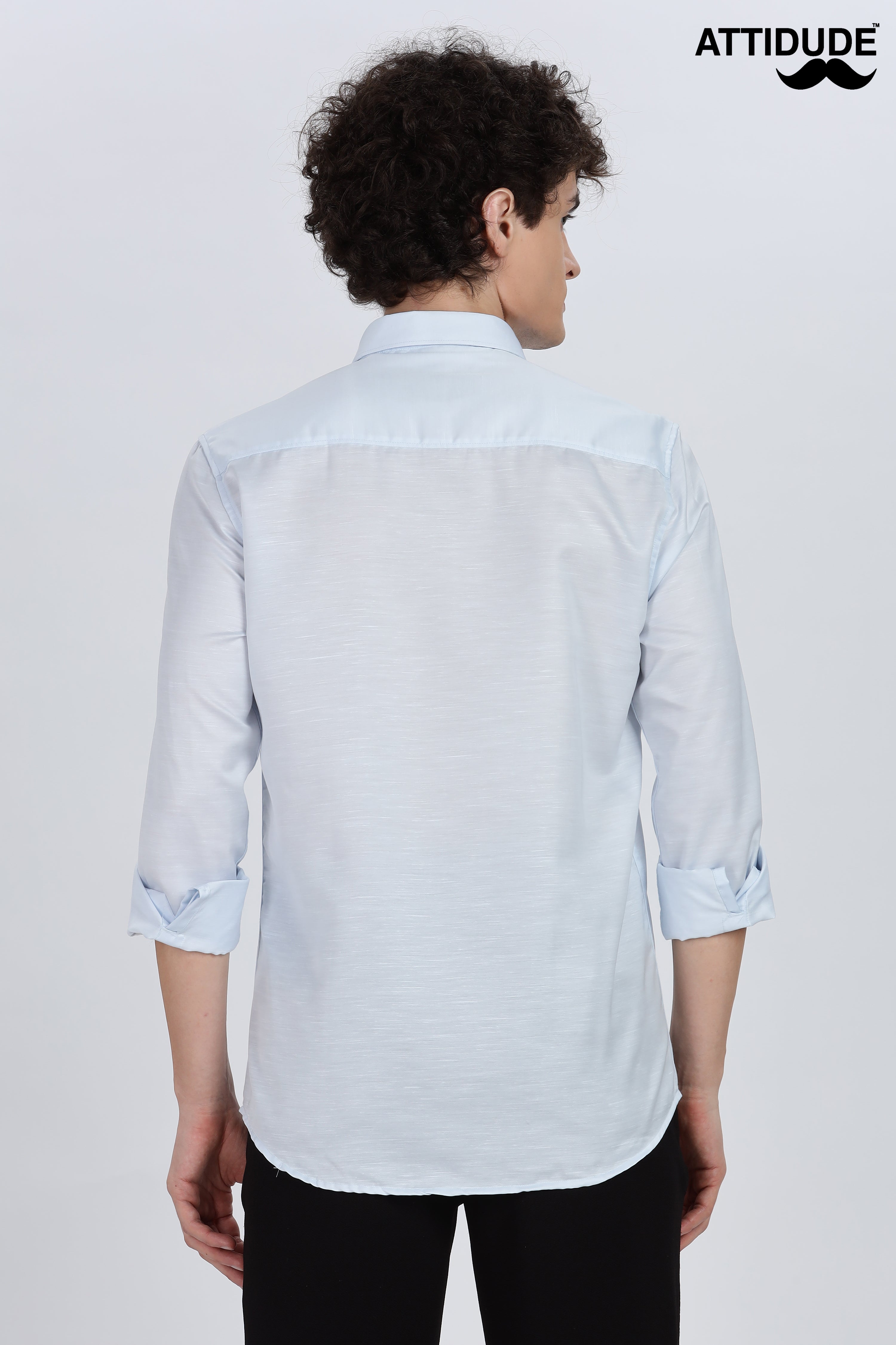 Sky Blue Silky Satin Full Sleeve Shirt