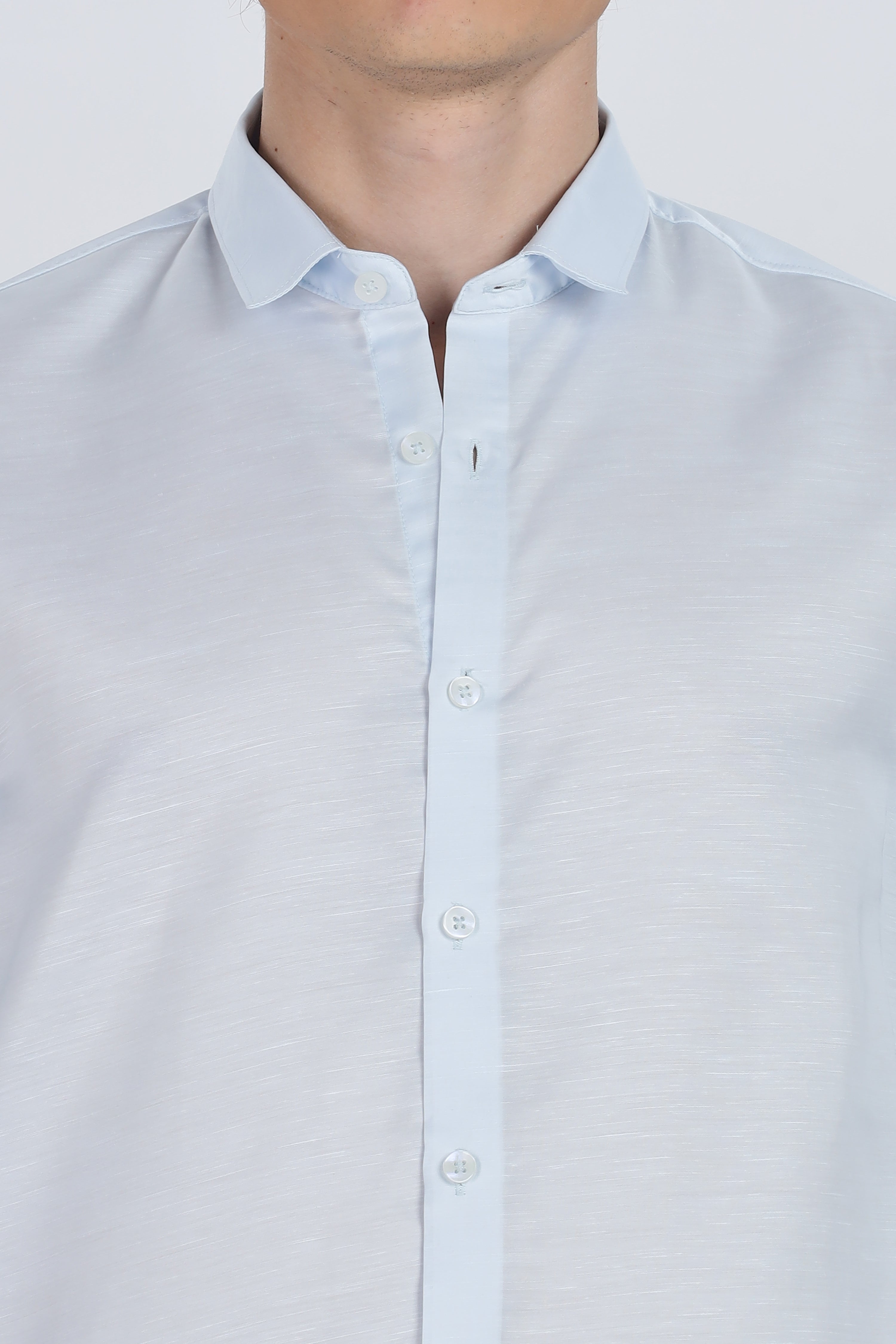 Sky Blue Silky Satin Full Sleeve Shirt