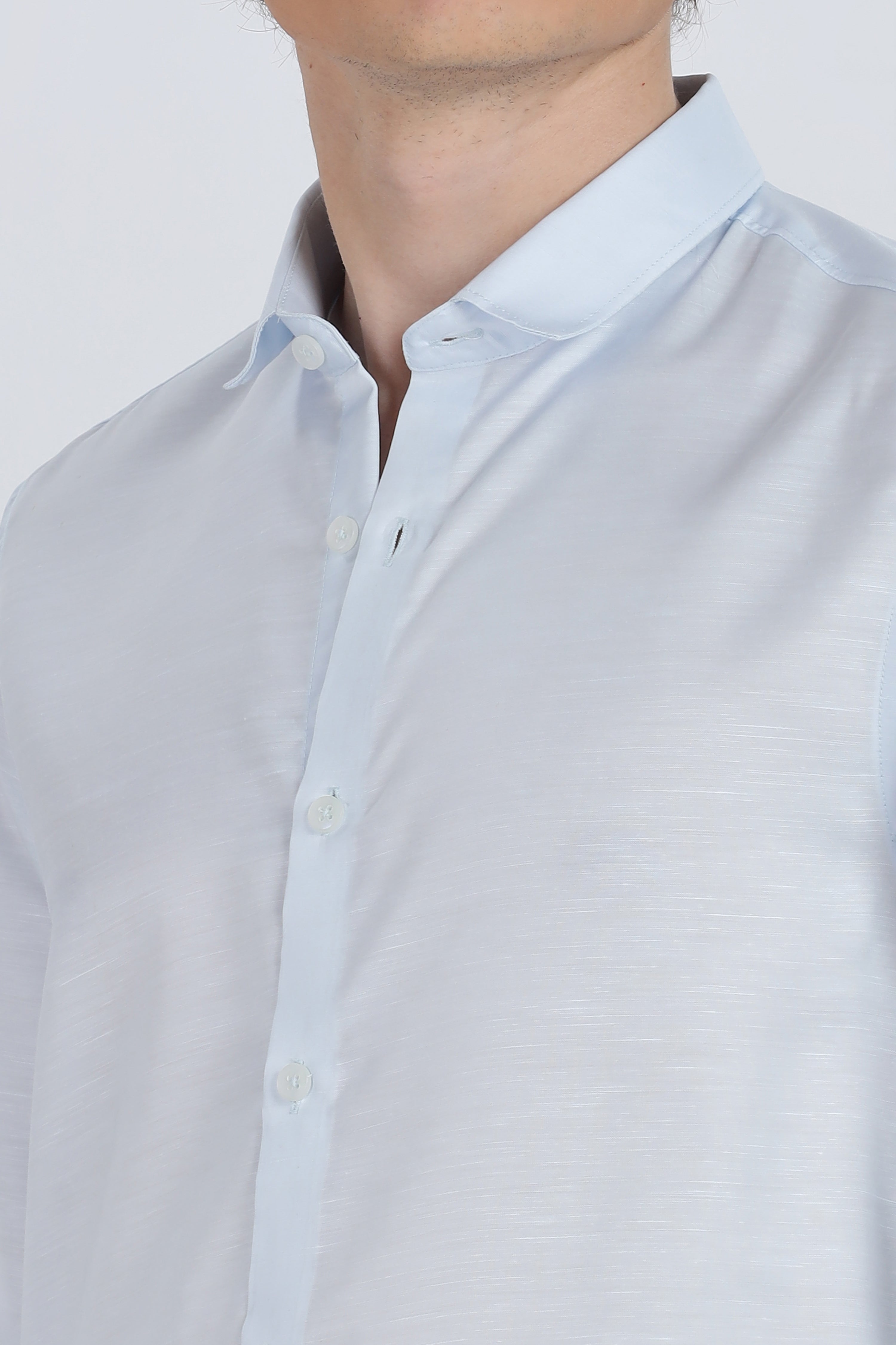 Sky Blue Silky Satin Full Sleeve Shirt