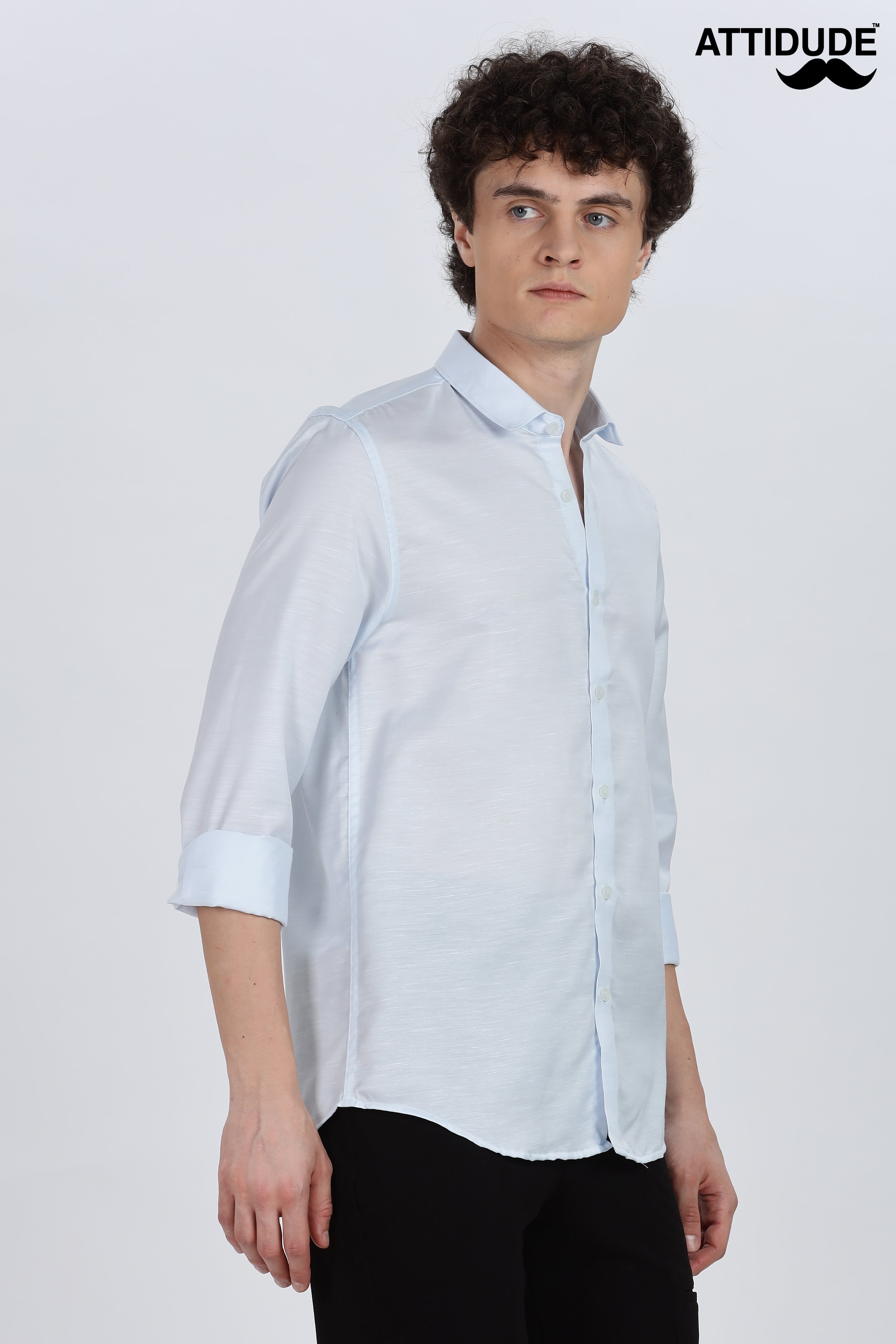 Sky Blue Silky Satin Full Sleeve Shirt