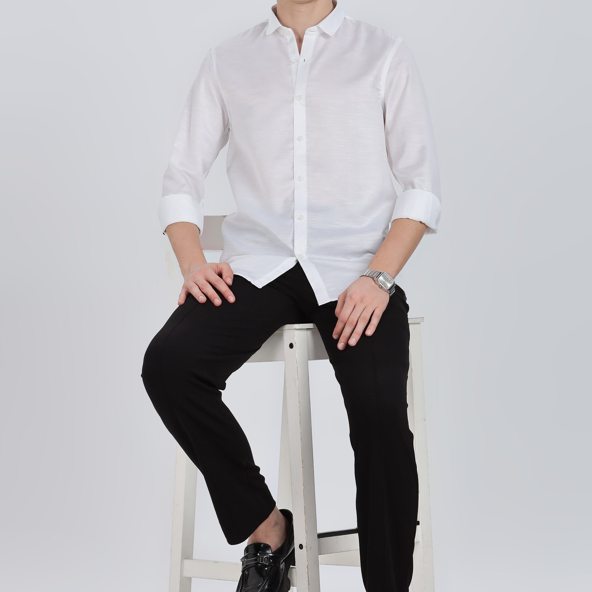 White Silky Satin Full Sleeve Shirt (Article A27465)