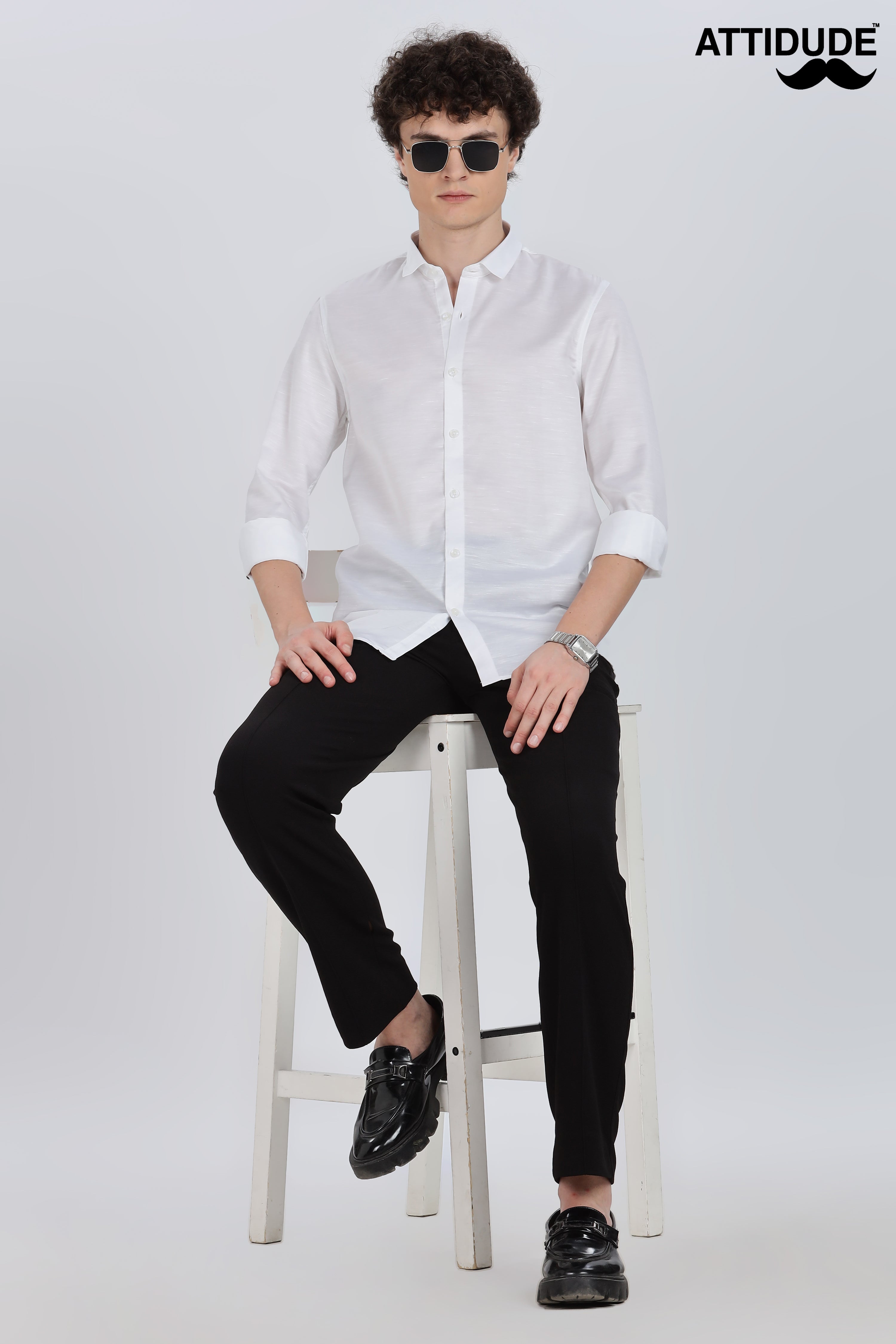 White Silky Satin Full Sleeve Shirt