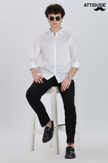 White Silky Satin Full Sleeve Shirt